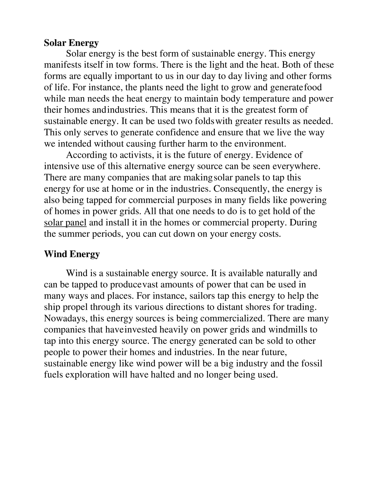 thesis statement about solar energy