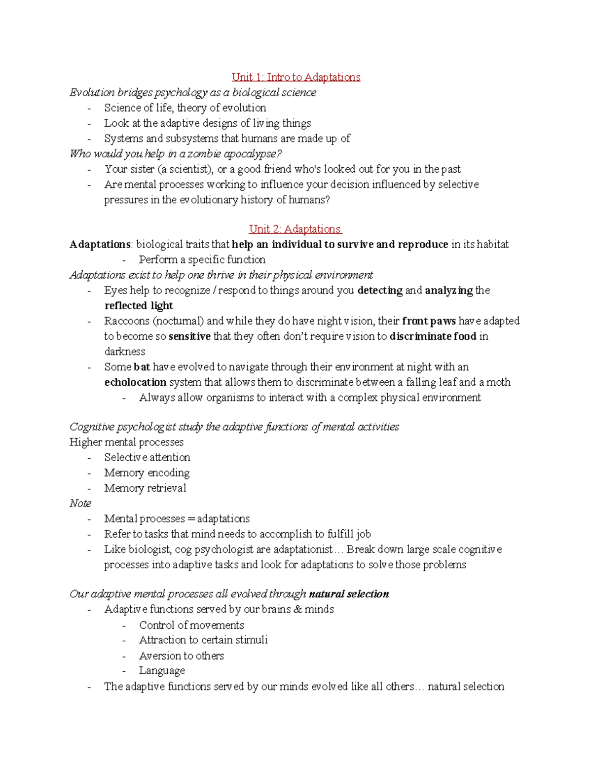 Evolution I | Module One - Unit 1: Intro to Adaptations Evolution ...