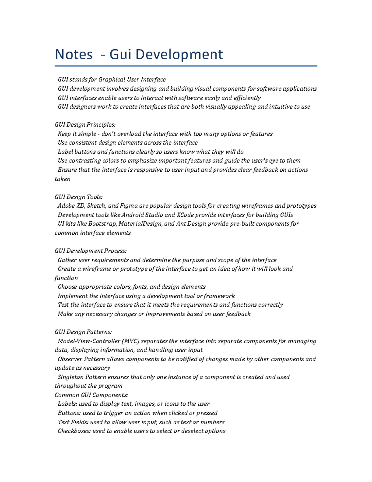 Gui Development Lecture Notes Notes Gui Development Gui Stands For