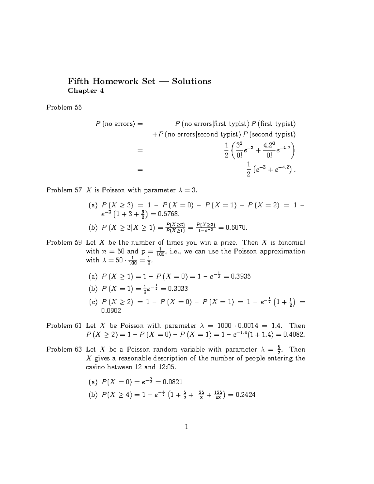 MATH 461 HW 5 Solutions - Fifth Homework Set — Solutions Chapter 4 ...