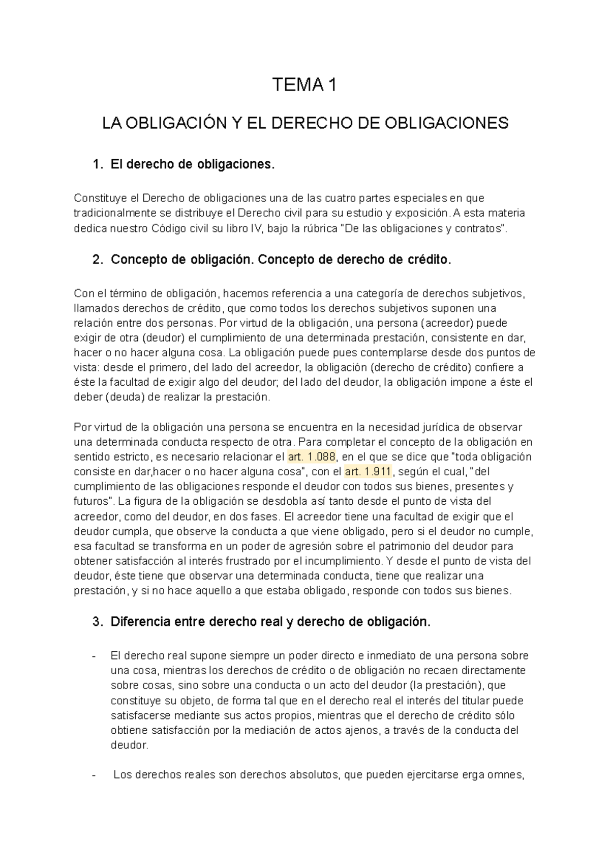 Tema 1 obligaciones y contratos - TEMA 1 LA OBLIGACIÓN Y EL DERECHO DE ...