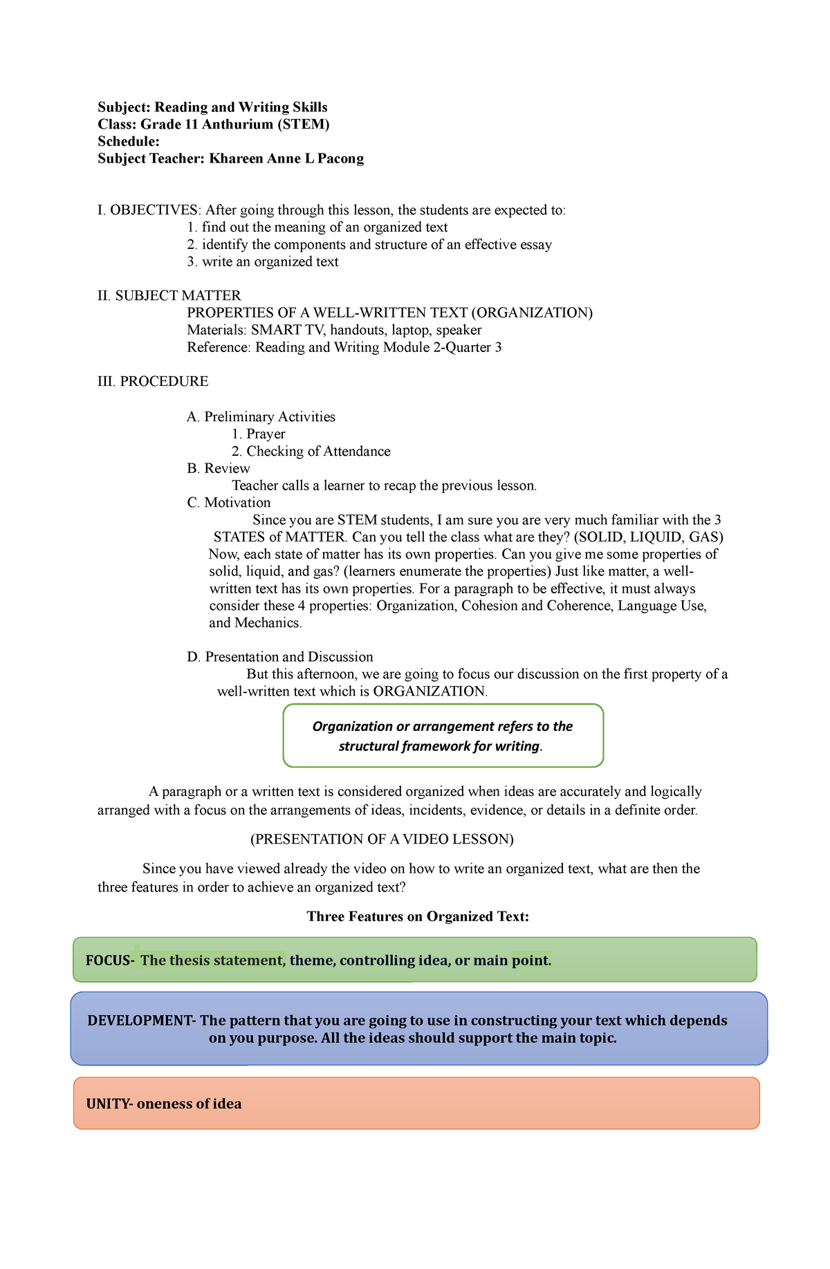 Cot 2023 - These are lesson plans for Class Observation Tool for Grade ...