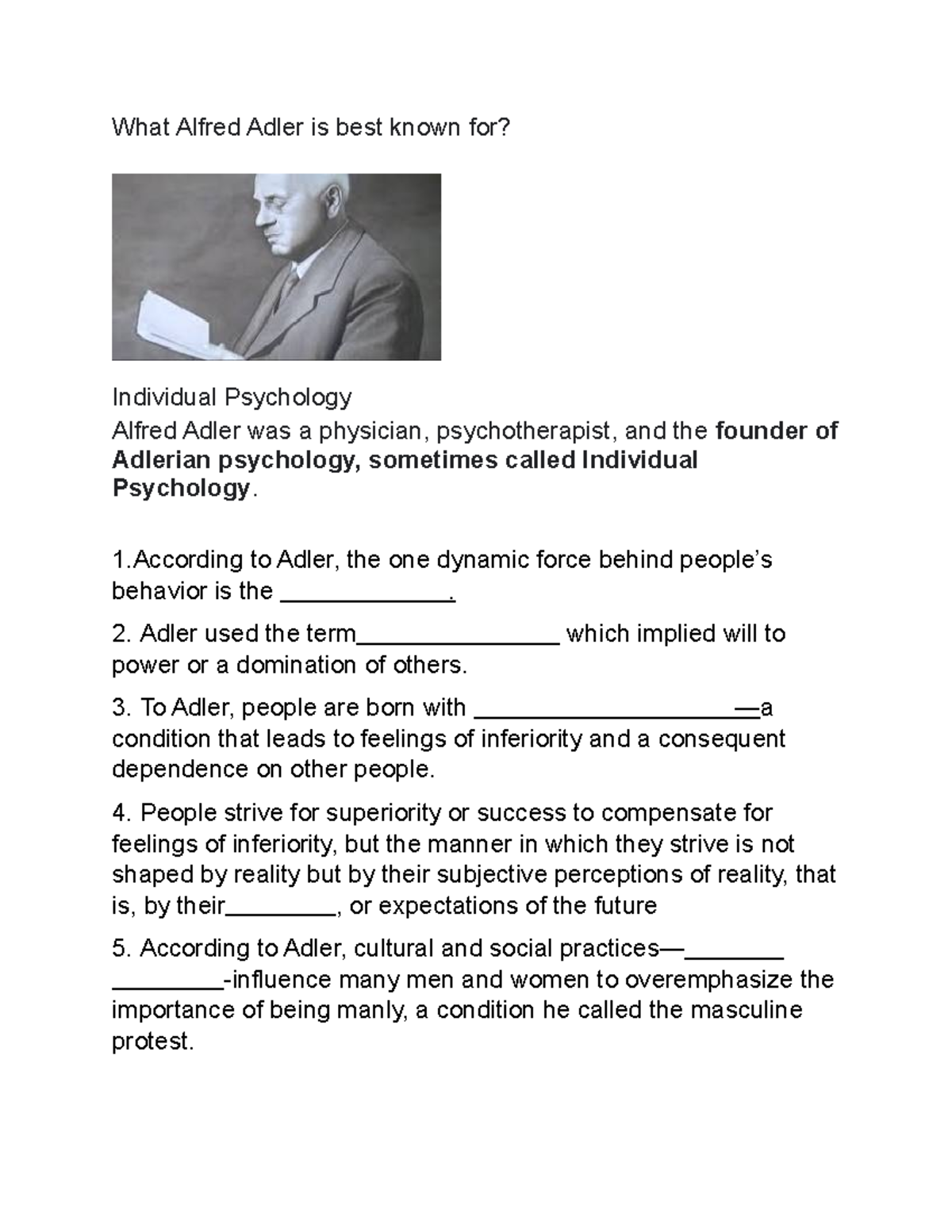 Alfred Adler Theory Overview - What Alfred Adler is best known for ...