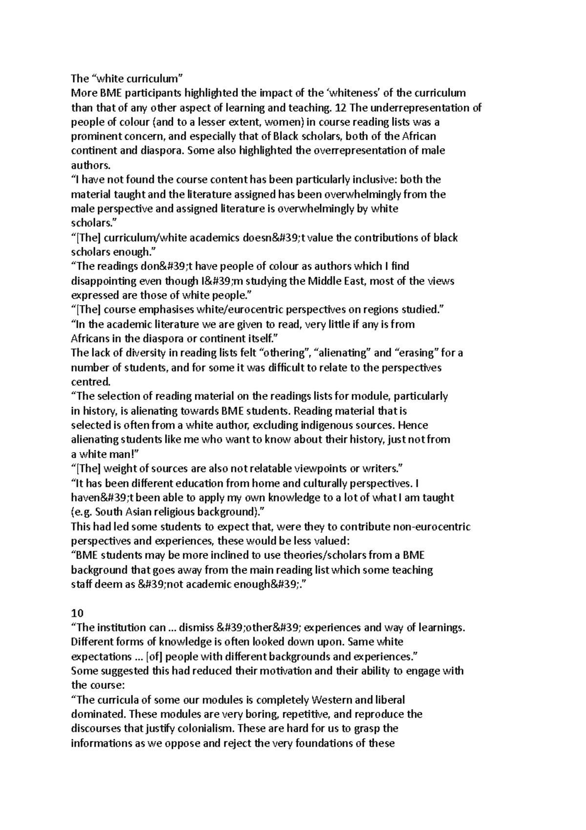 The - racism notes lecture - The “white curriculum” More BME ...