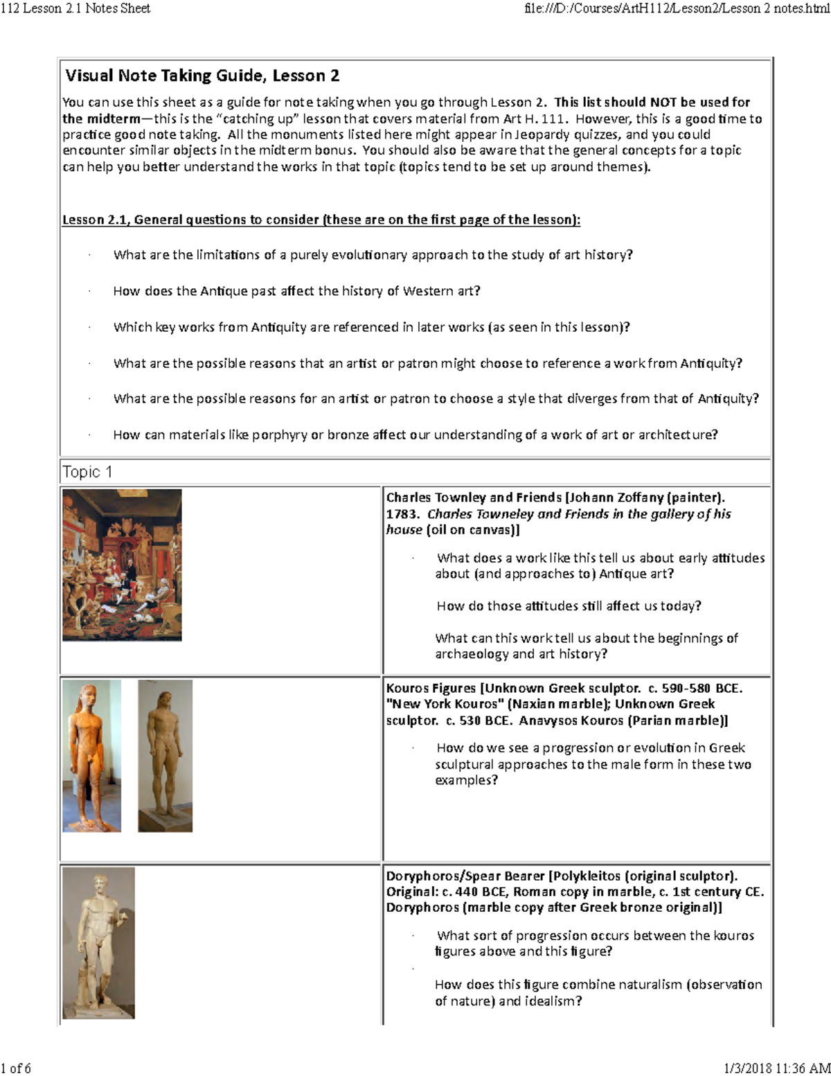 Lesson 2 - Visual Note Taking Guide, Lesson 2 You can use this sheet as ...