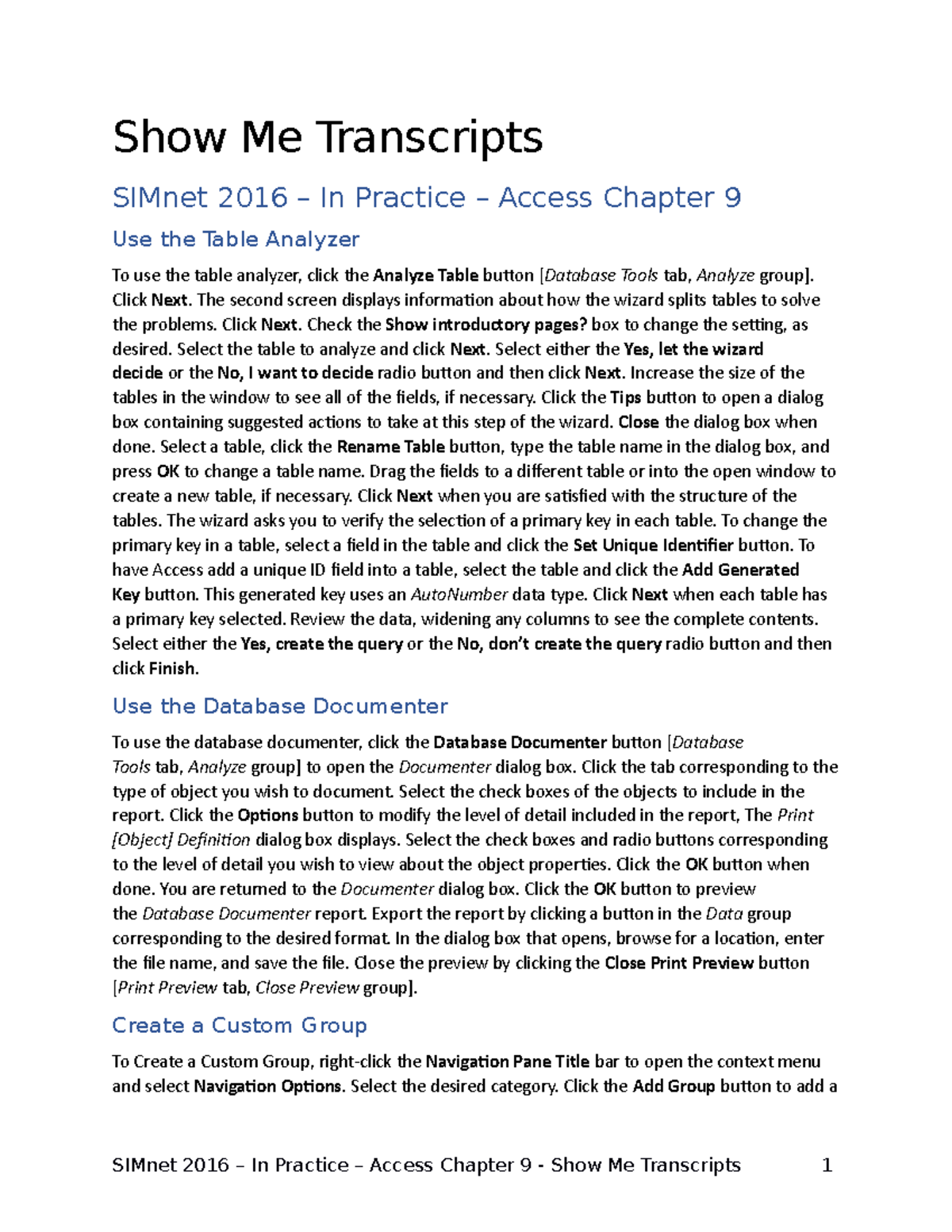 SM Transcripts In Practice Access Chapter 09 - Show Me Transcripts ...