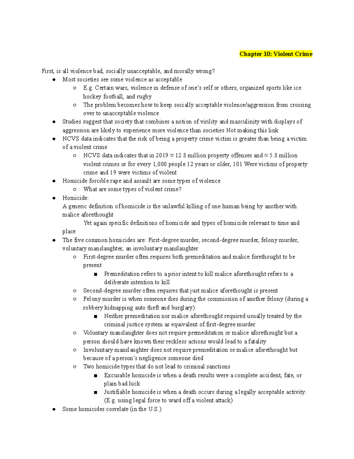 Copy Of Causes Of Crime Ch 10 - Chapter 10: Violent Crime First, Is All ...