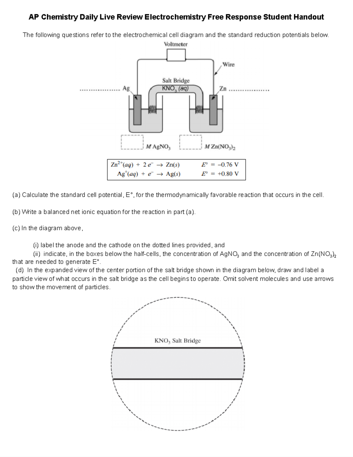 Apdlr 7 April 28 Student Handout AP Chemistry Daily Live Review