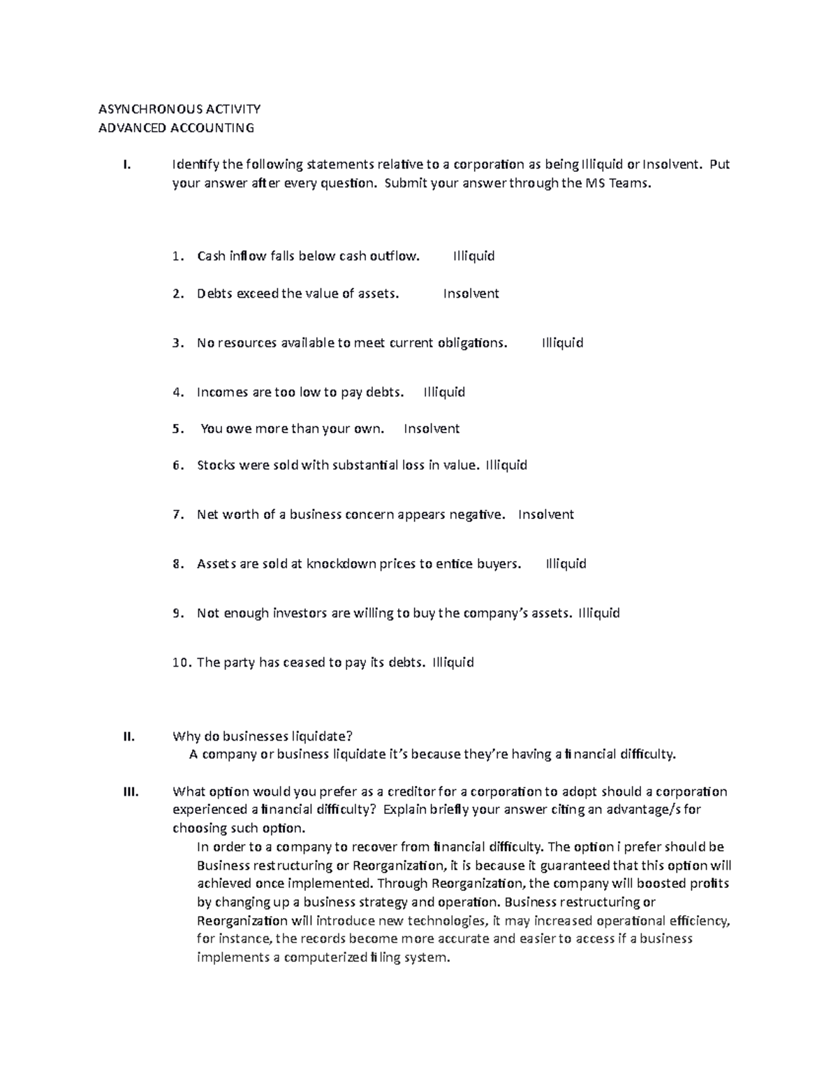 Advanced Accounting - ASYNCHRONOUS ACTIVITY ADVANCED ACCOUNTING I ...