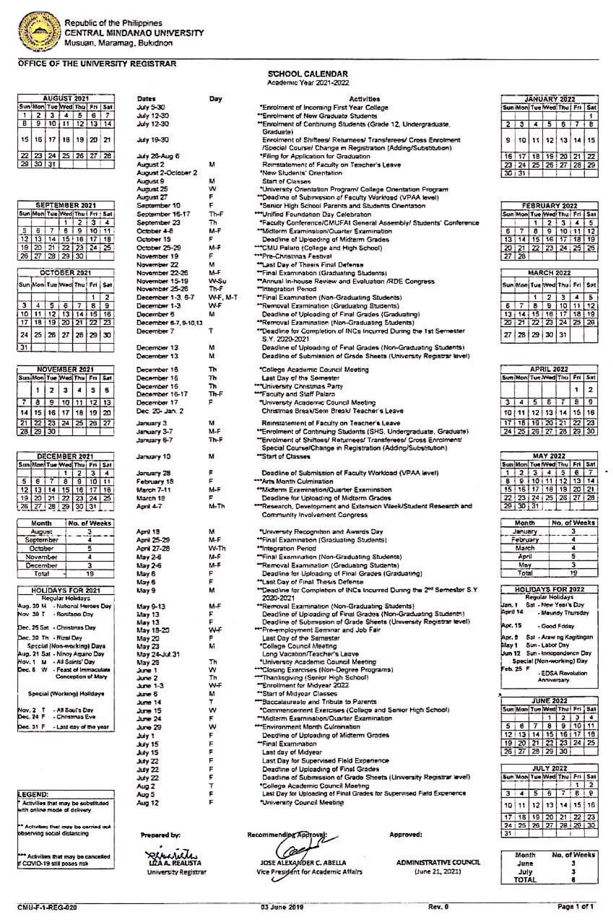 School Calendar 2021 - Schedule - education - Studocu