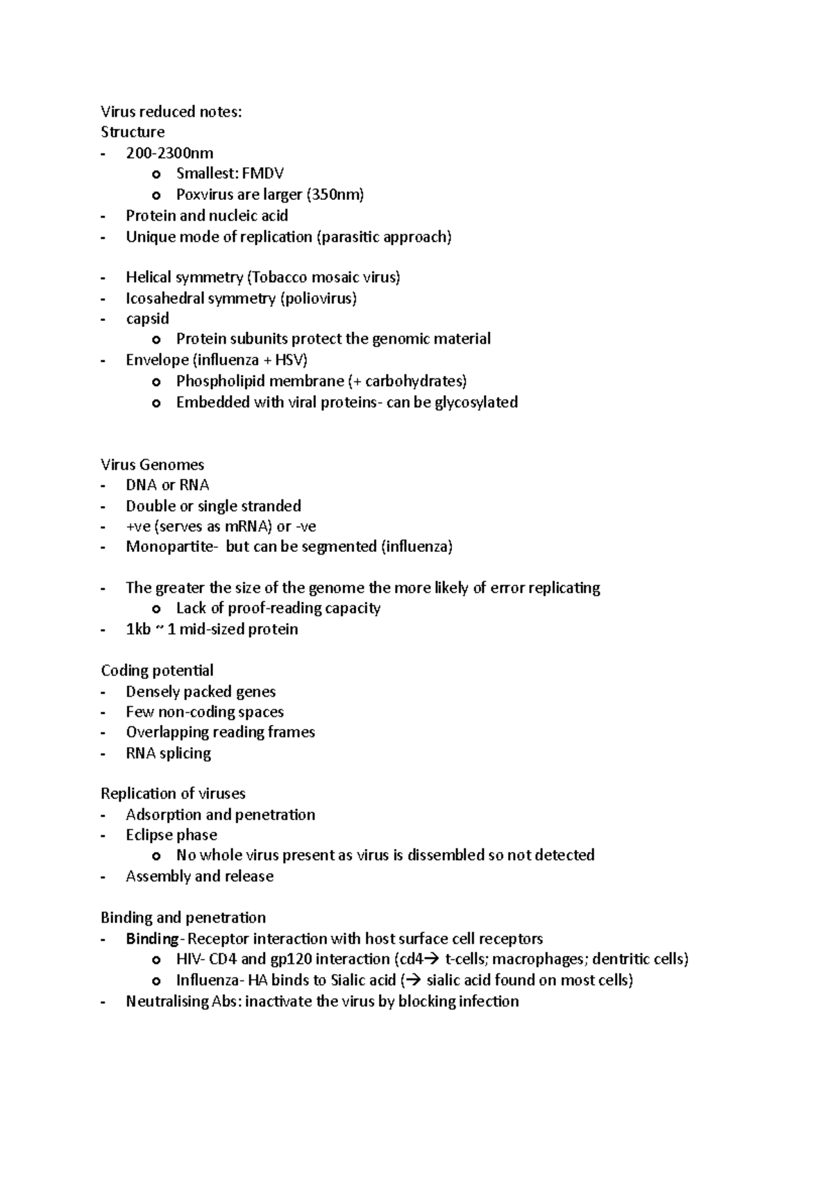 Virus reduced notes - infection and disease - Virus reduced notes ...