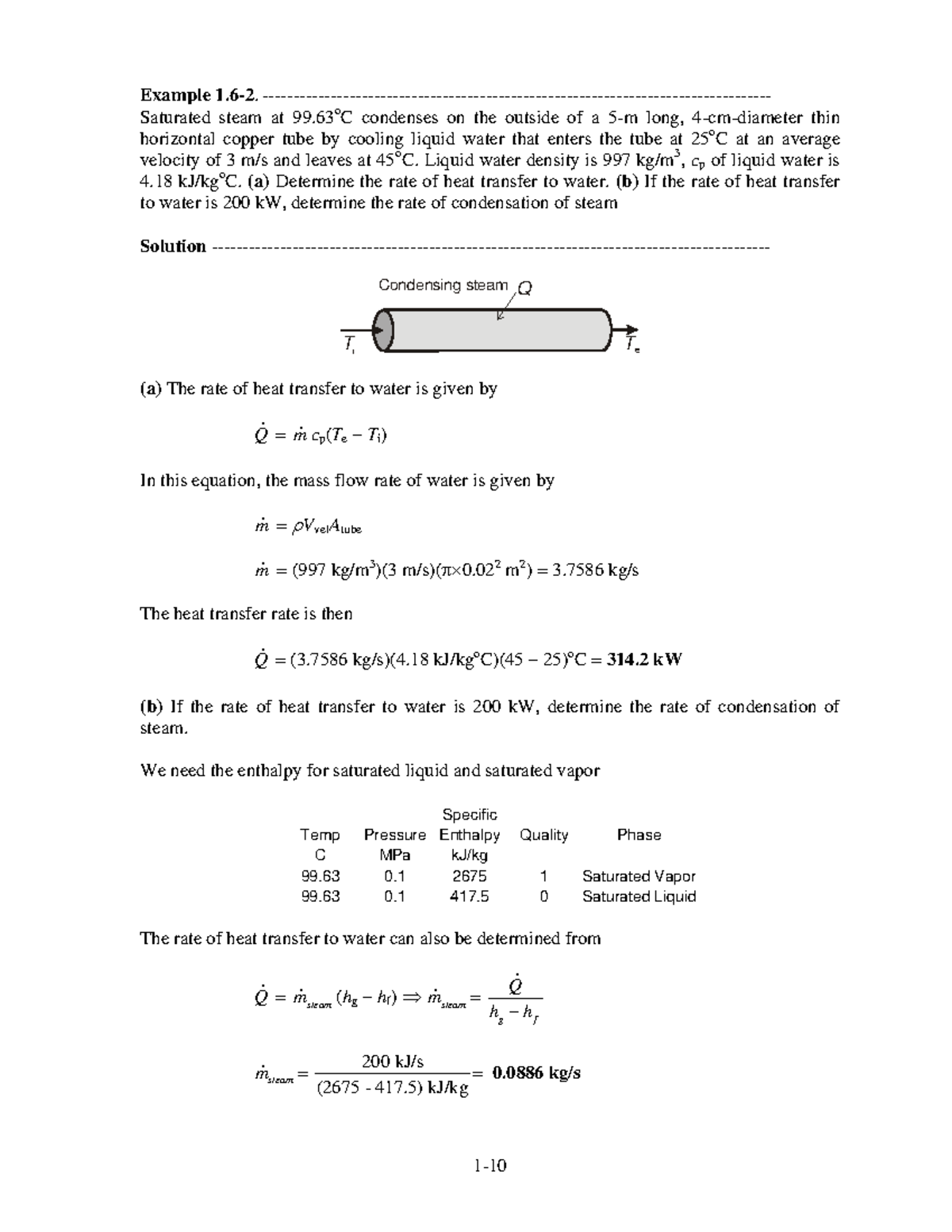 Chemical Engineering-2 - Example 1-2. - Saturated steam at 99 condenses ...