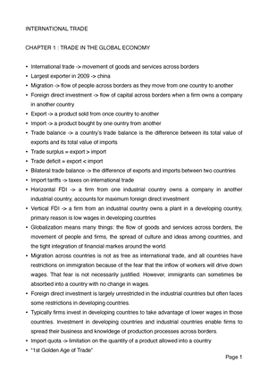 International Trade Notes - INTERNATIONAL TRADE CHAPTER 1 : TRADE IN ...