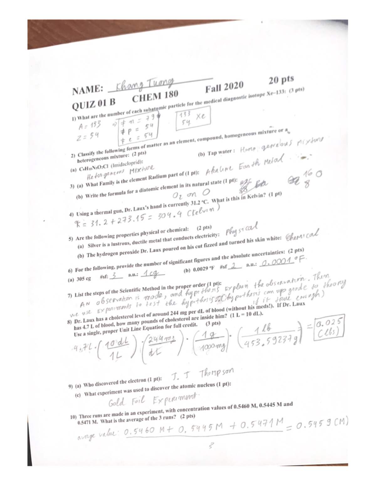 QUIZ 01 B - Chem Quiz - CHEM 120A - Studocu