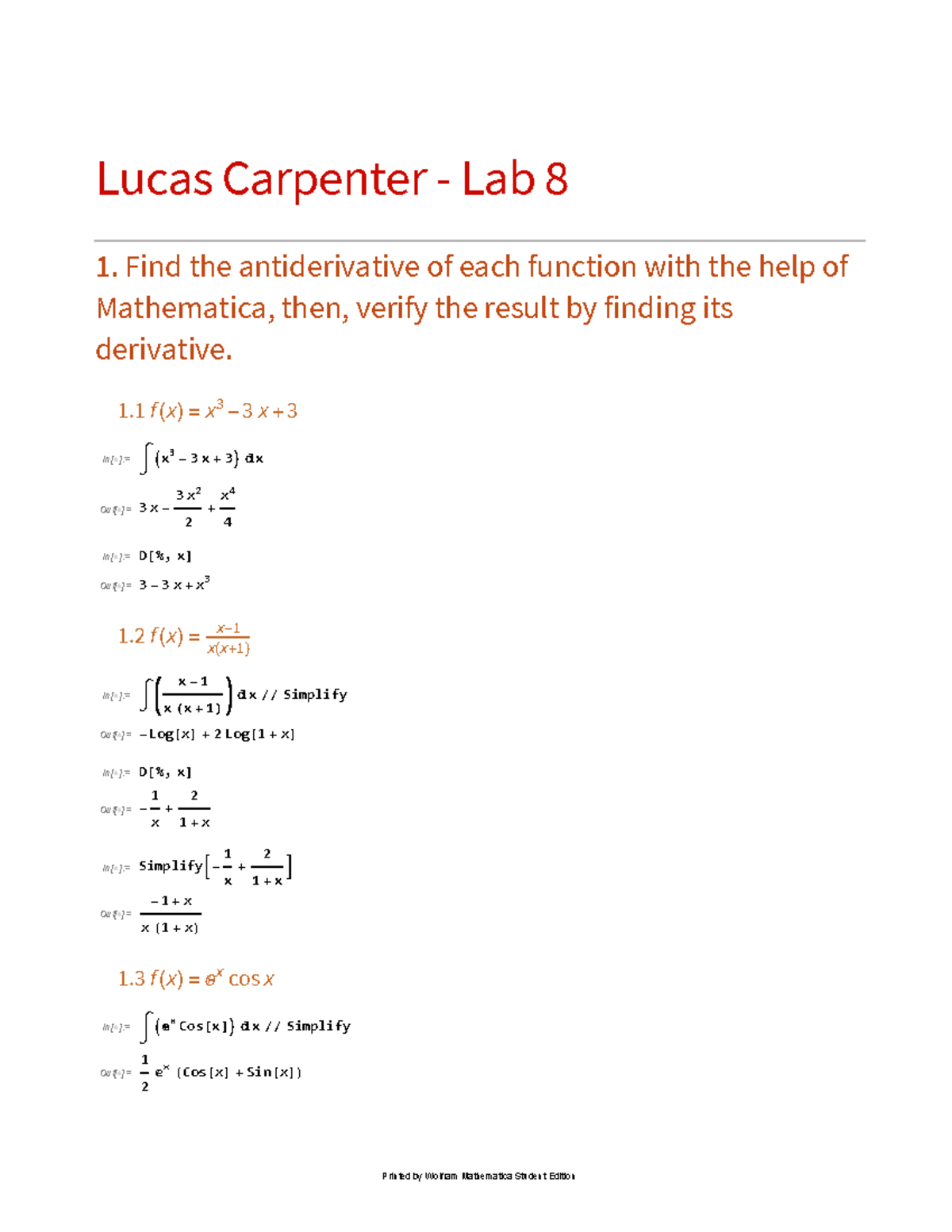 Lab 8 - Math 133 Lab number 8. Covers MATLAB principles. Liberty ...