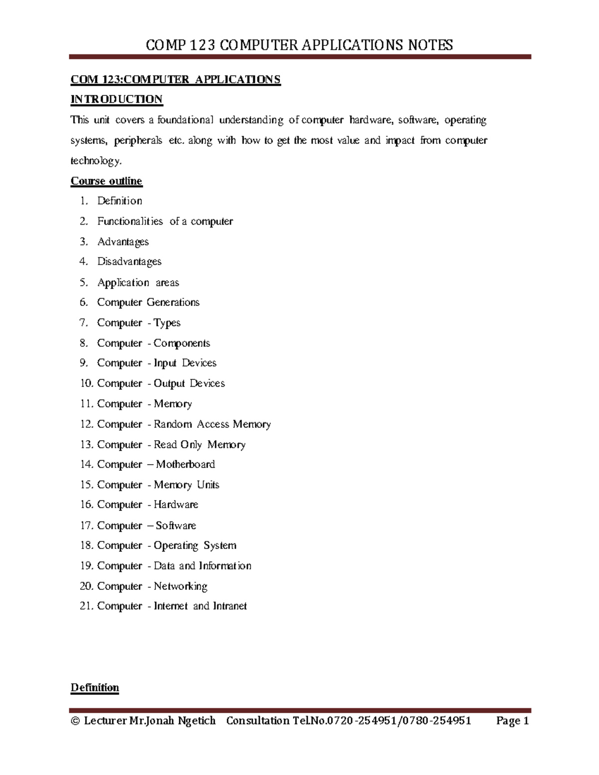 COM 123 Computer Applications Notes 2020 - COM 123:COMPUTER ...