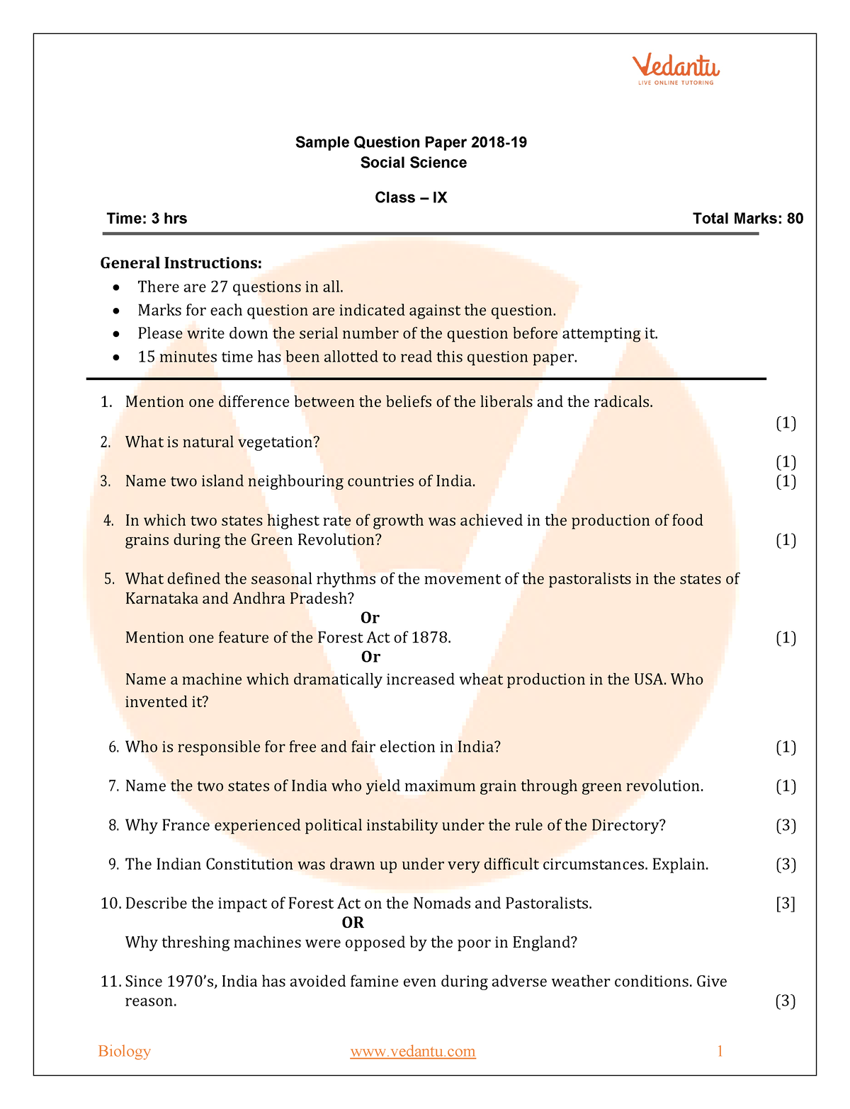 CBSE Sample Paper For Class 9 Social Science With Solutions - Mock ...