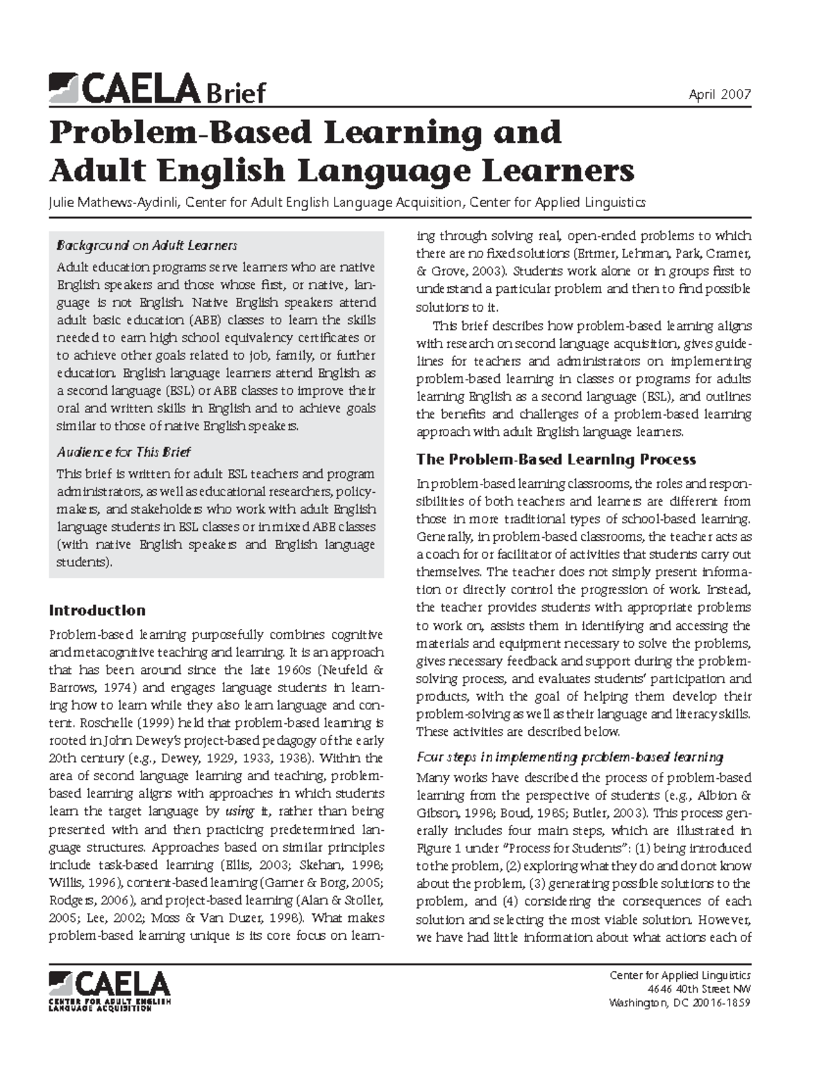 Problem Based Learning And Adult English Language Learners - Problem ...