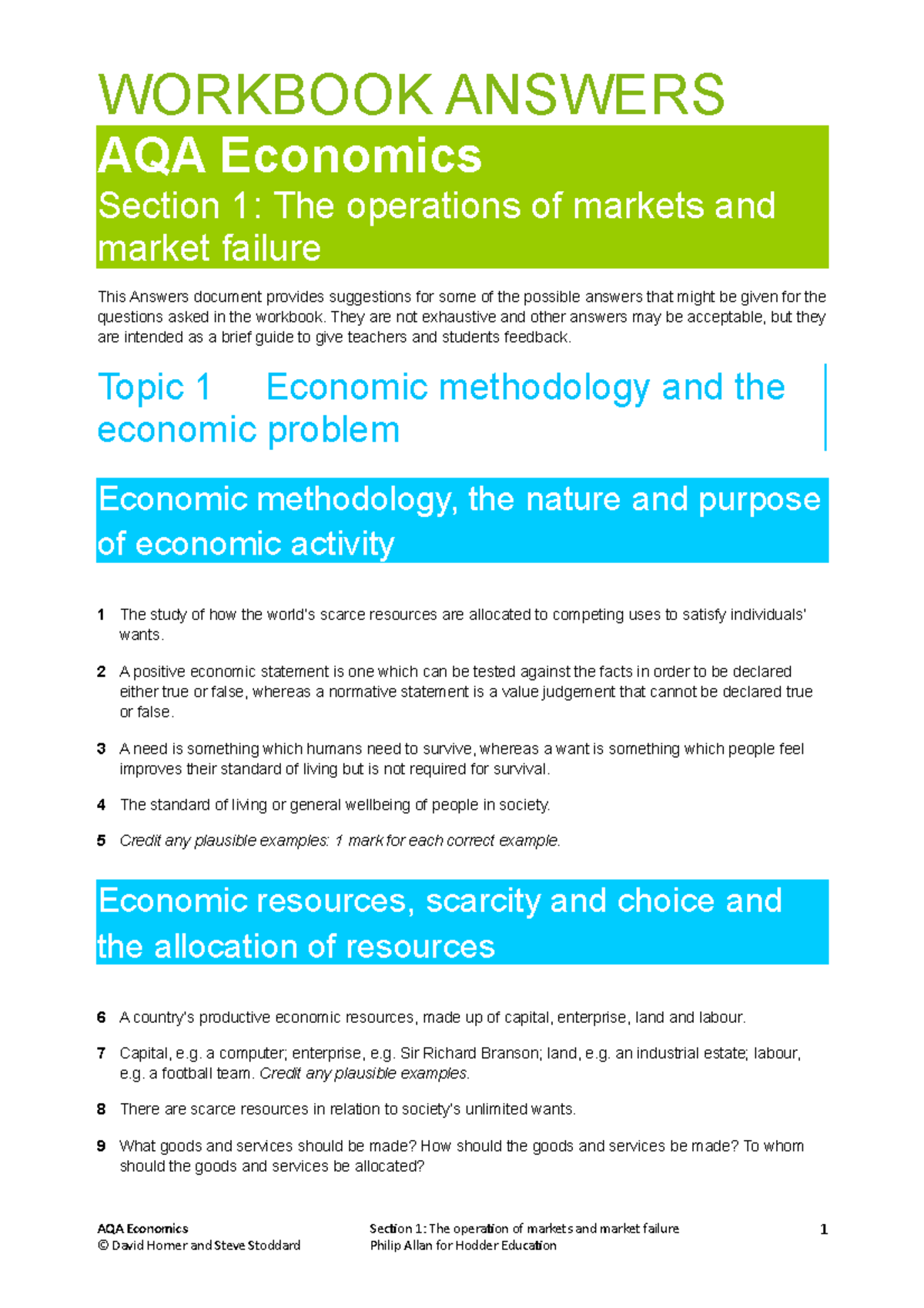 Economics AQA Section 1 Workbook Answers - WORKBOOK ANSWERS AQA ...