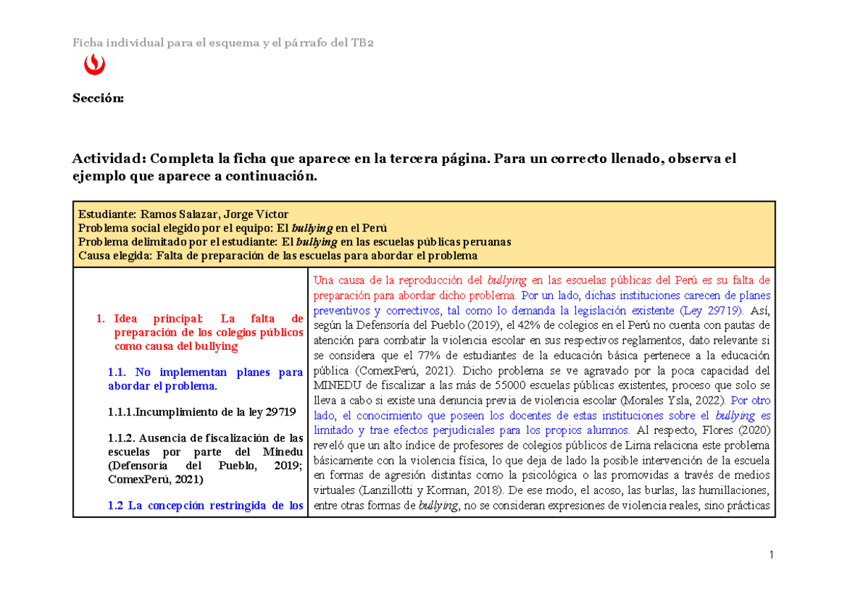 IS1E Ficha Individual Para El Esquema Y Párrafo Del TB2 - Ficha ...