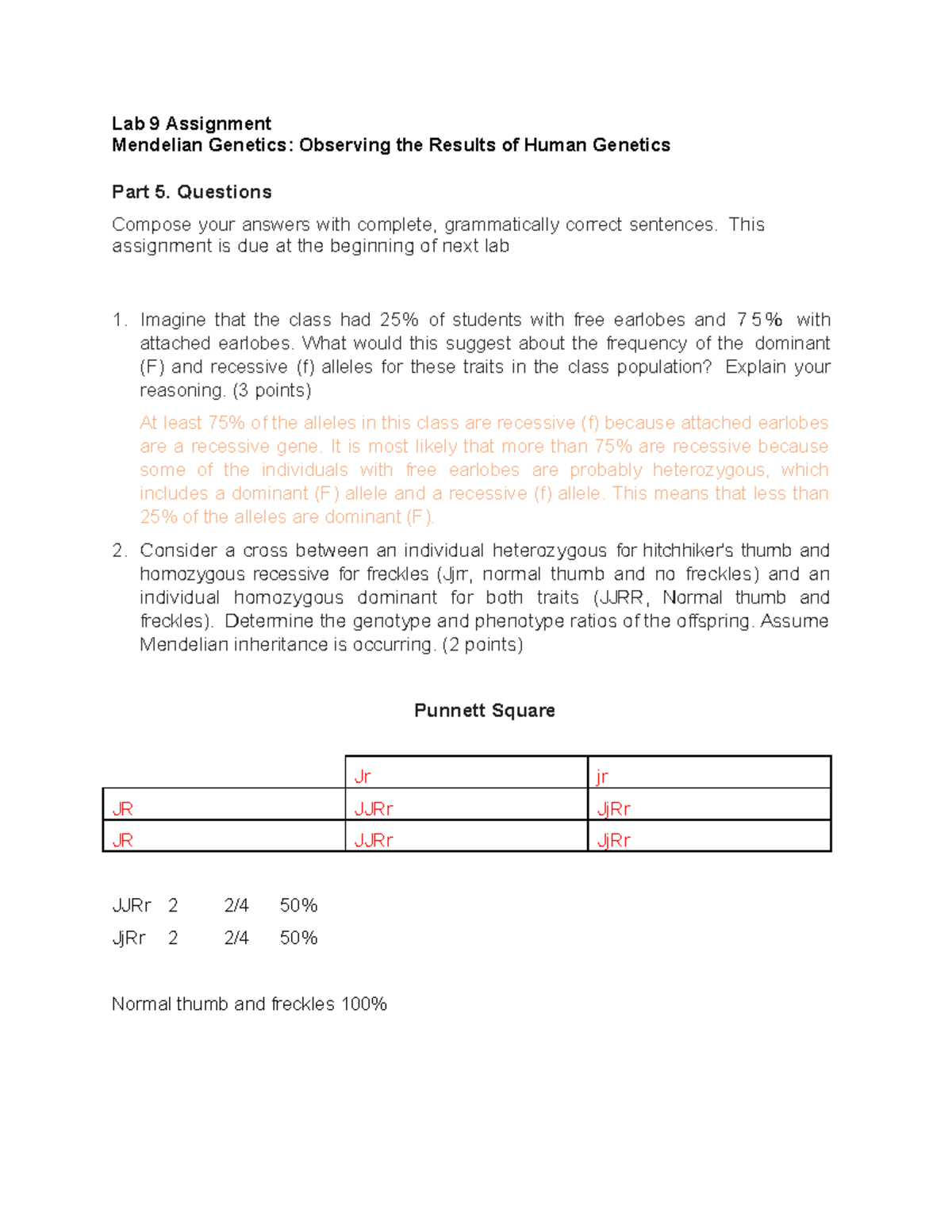 Lab 9 Assignment Dr. Matt Northam Lab 9 Assignment Mendelian