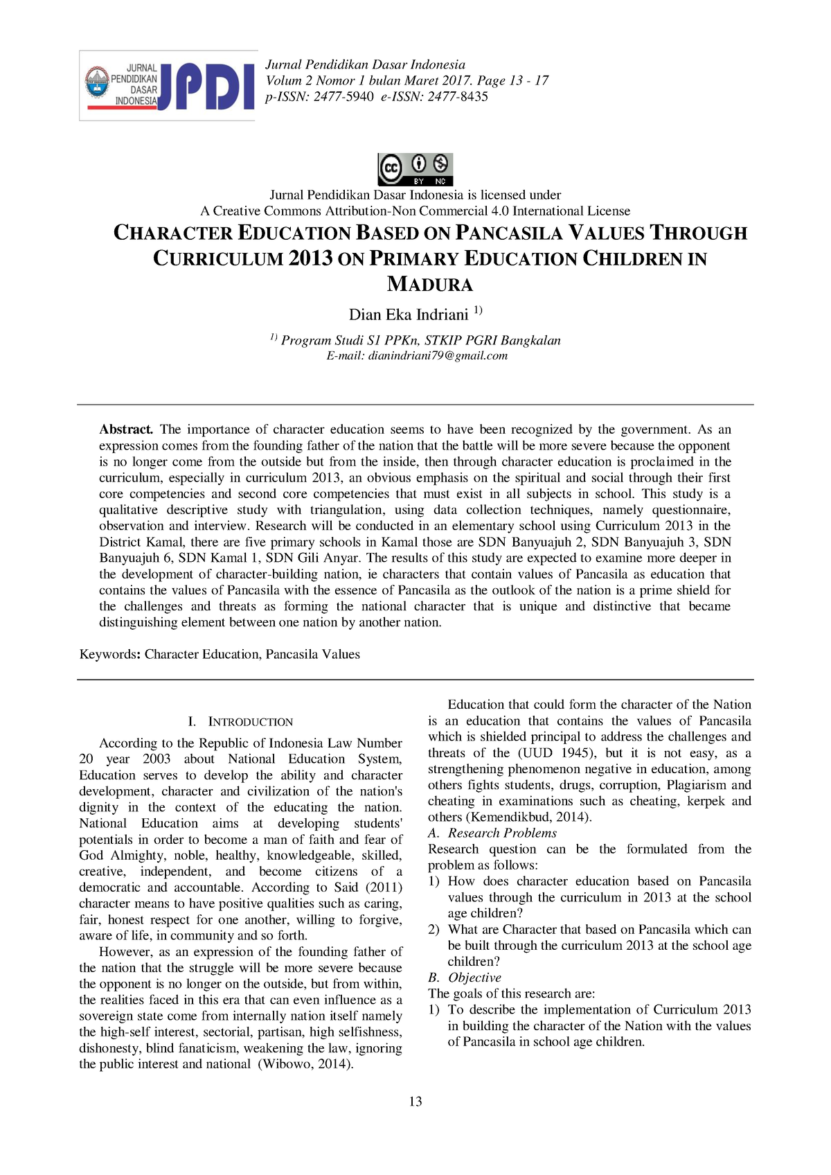 Character Education Based On Pancasila Values Thro - Volum 2 Nomor 1 ...