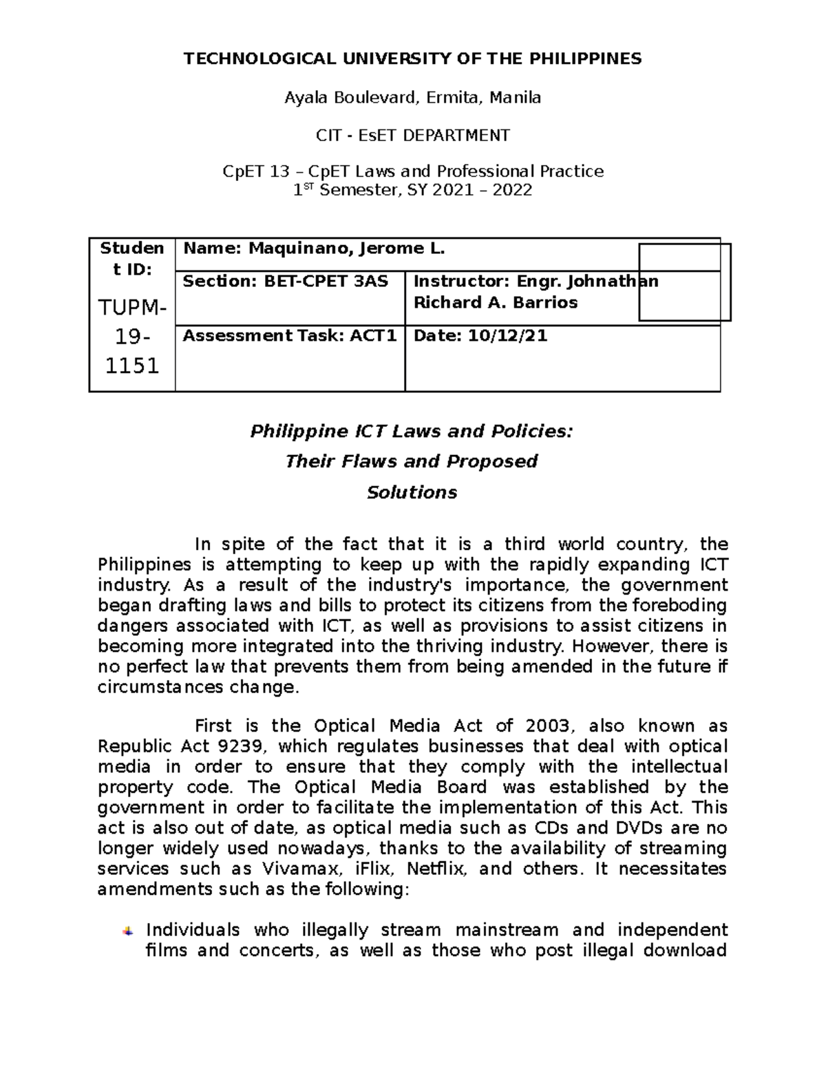 Philippine ICT Laws and Policies: Their Flaws and Proposed Solutions ...