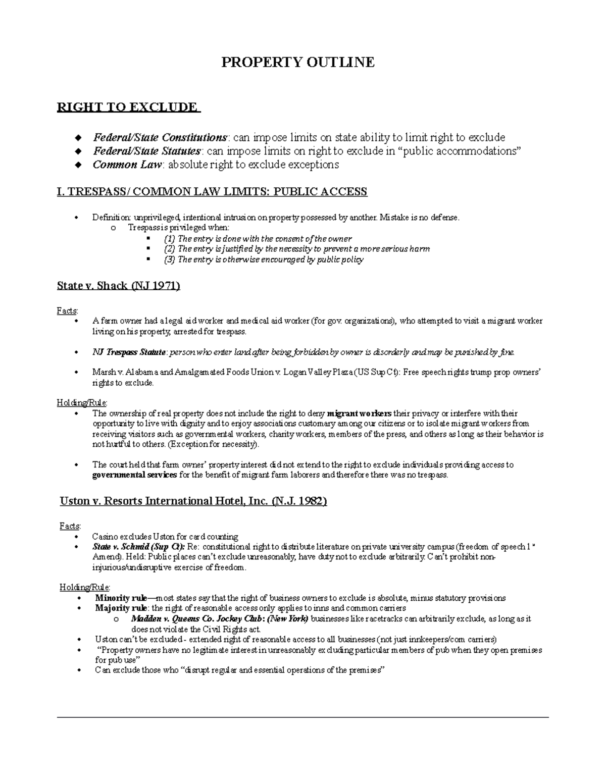 Property Law Outline 3 PROPERTY OUTLINE RIGHT TO EXCLUDE Federal