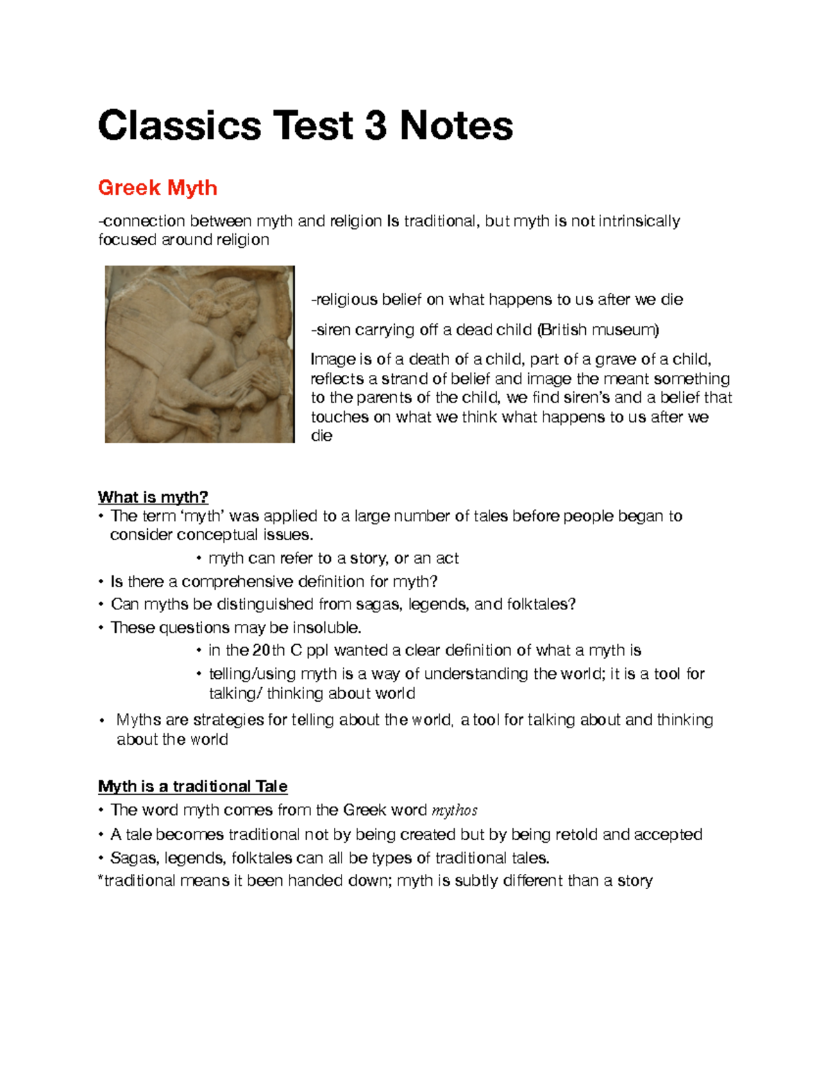 Test #3 classics PDF - Classics Test 3 Notes Greek Myth -connection ...