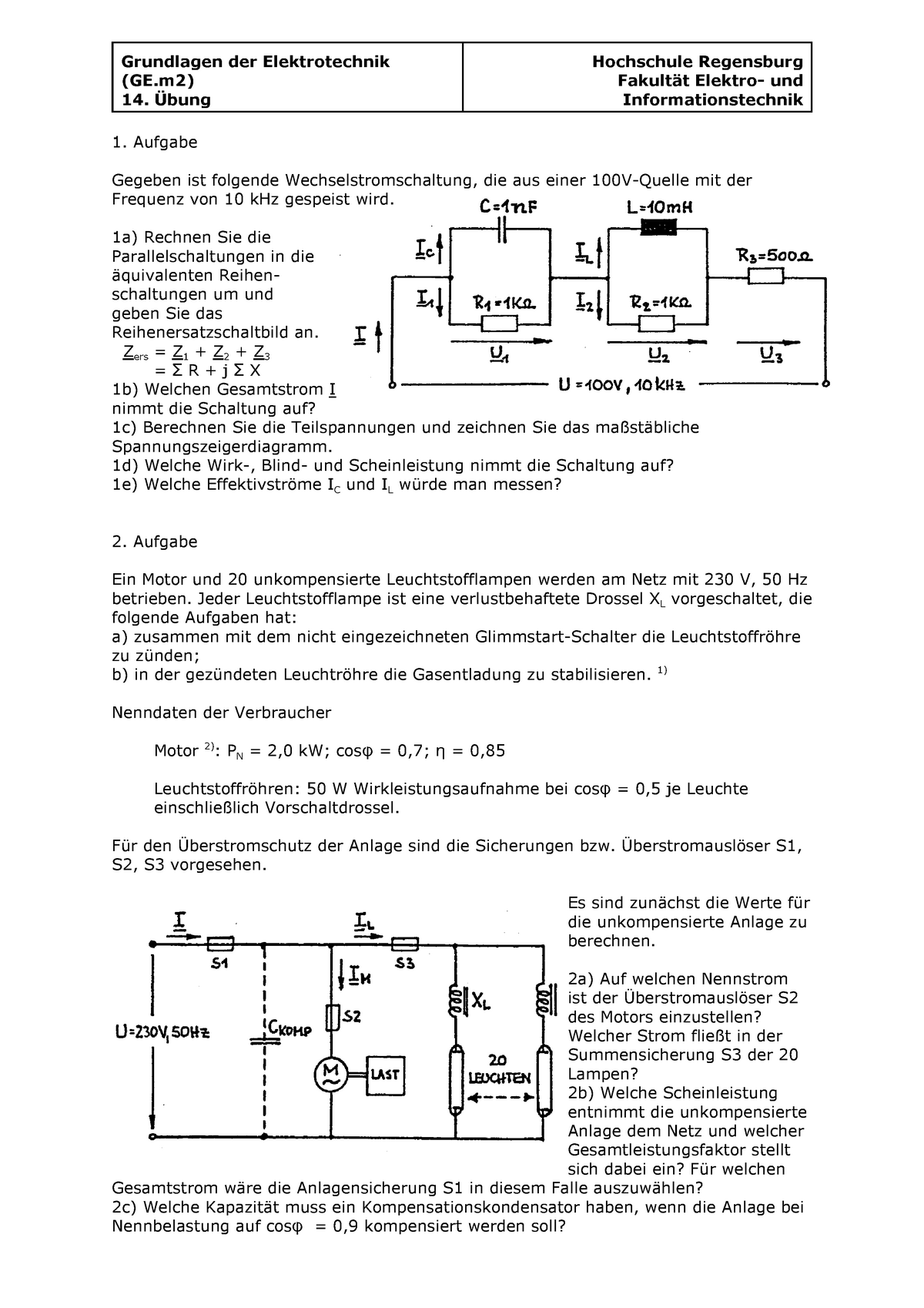 Elektrotechnik II Aufgabensammlung Ersatznetzwerke - EEH