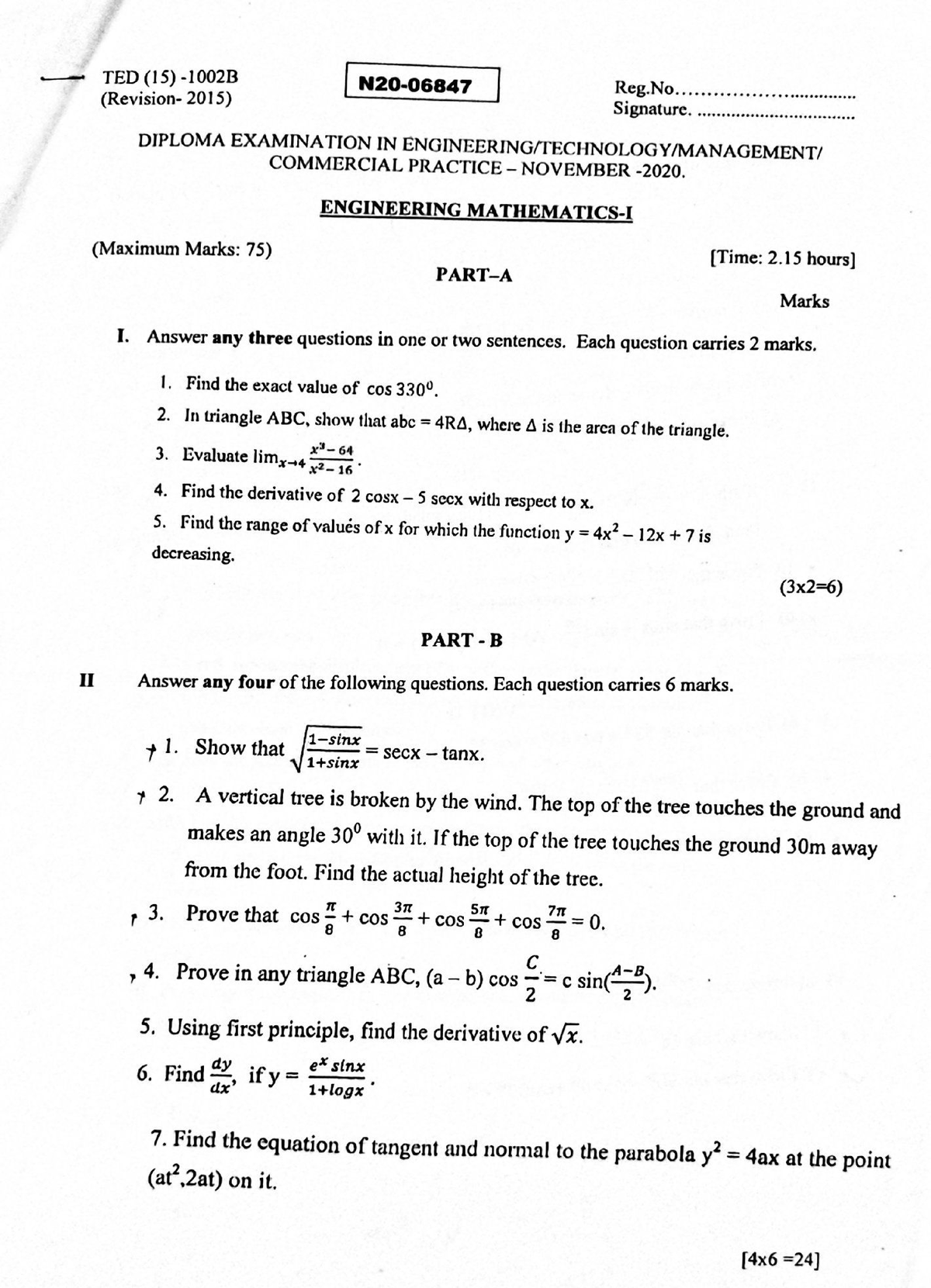 2020 Nov B Maths I 11-Jan-2022 09-17-42 - Diploma Cource - Studocu