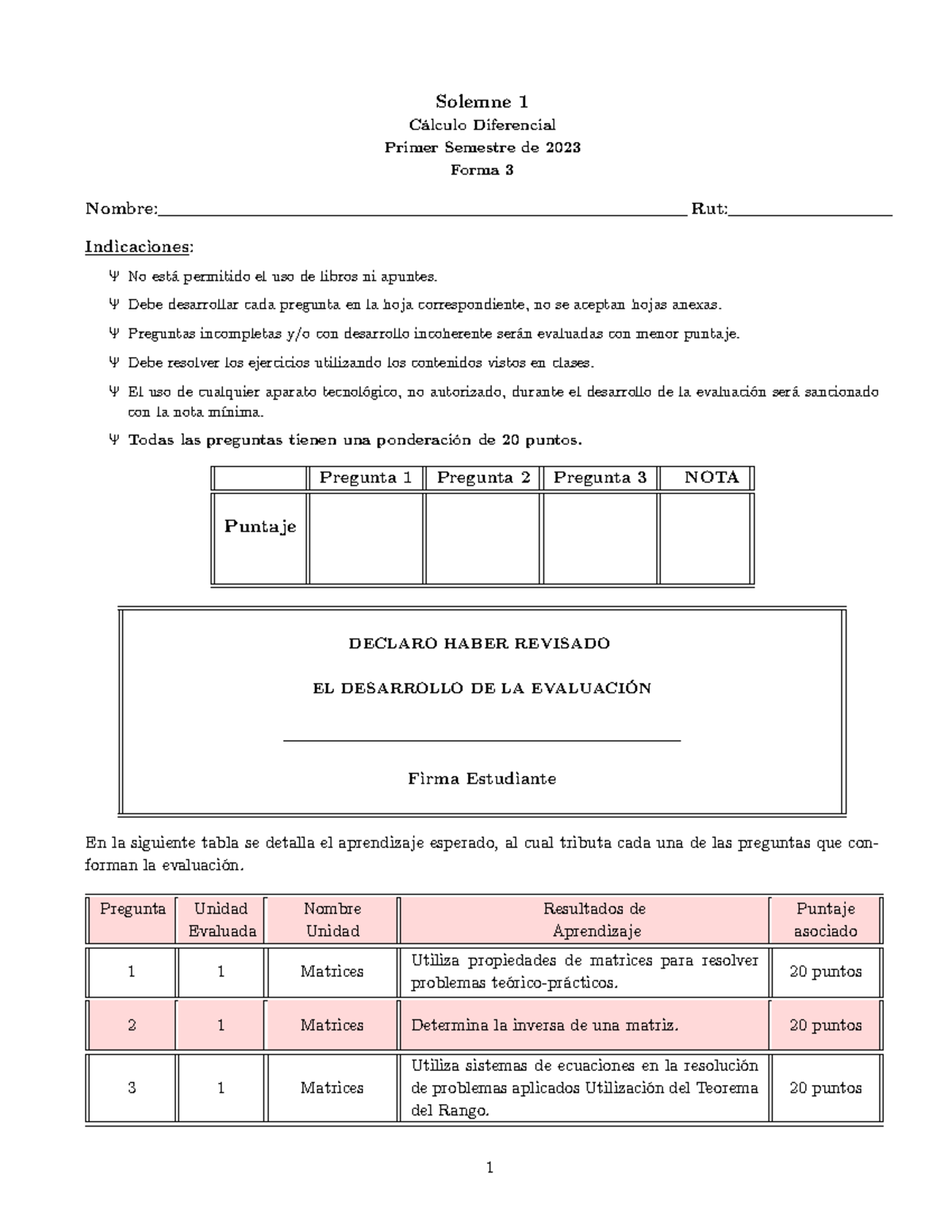 S1 F3 112 202310 - Prueba De Matrices - Solemne 1 Cálculo Diferencial ...