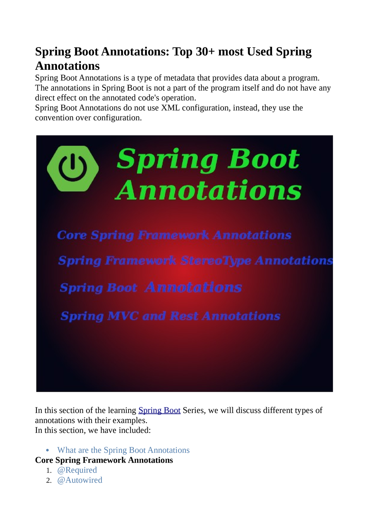 Spring Boot Annotations Cheat Sheet Spring Boot Annotations Top 30