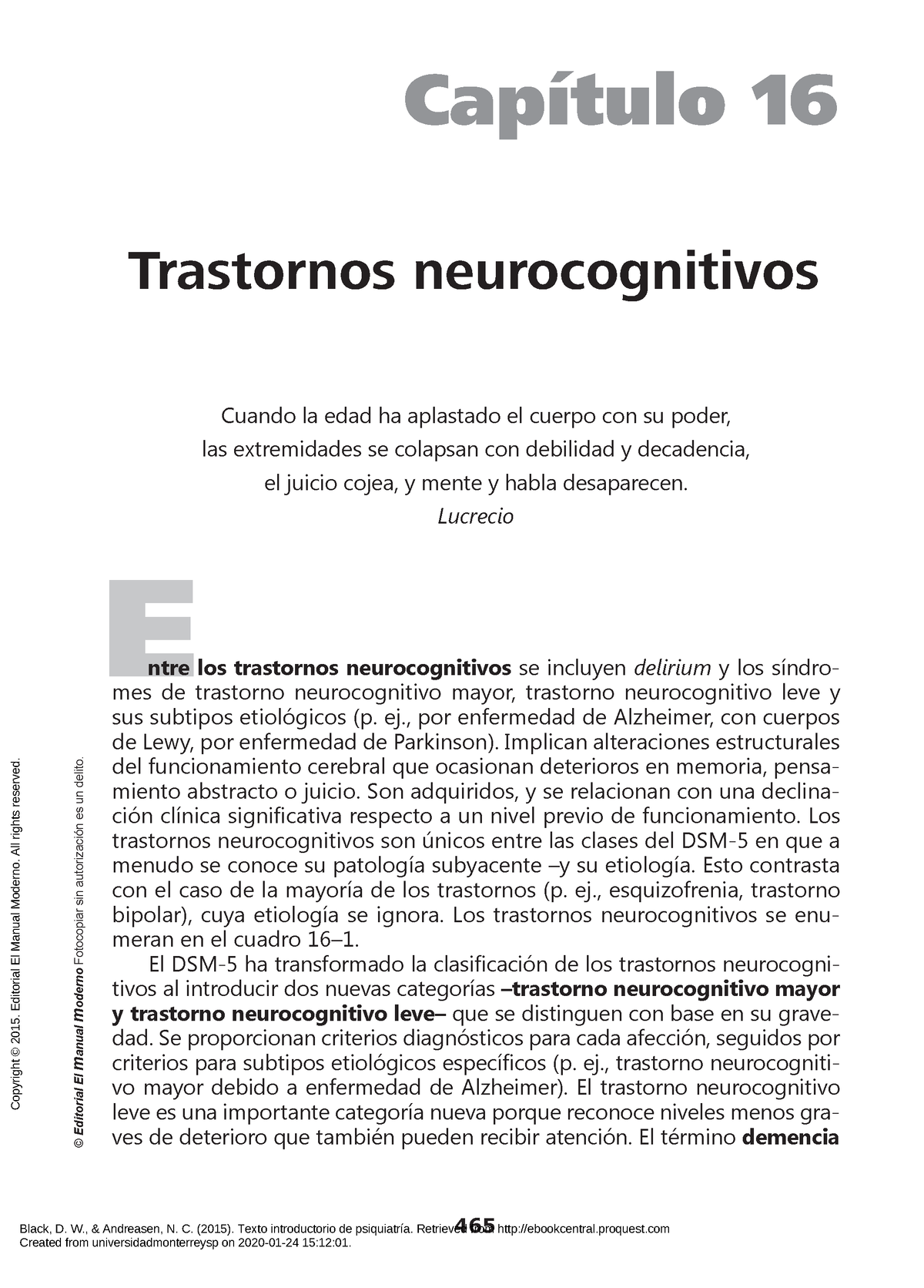 Trastornos Neurocognitivos - 465 © Editorial El M Anual M Oderno ...