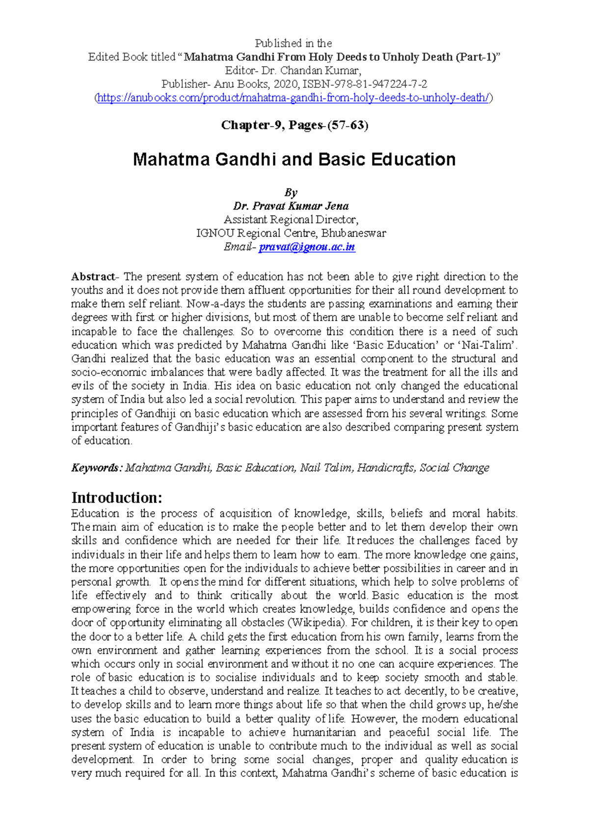 Gandhiji Basic Edn Pravat 2 Published In The Edited Book Titled