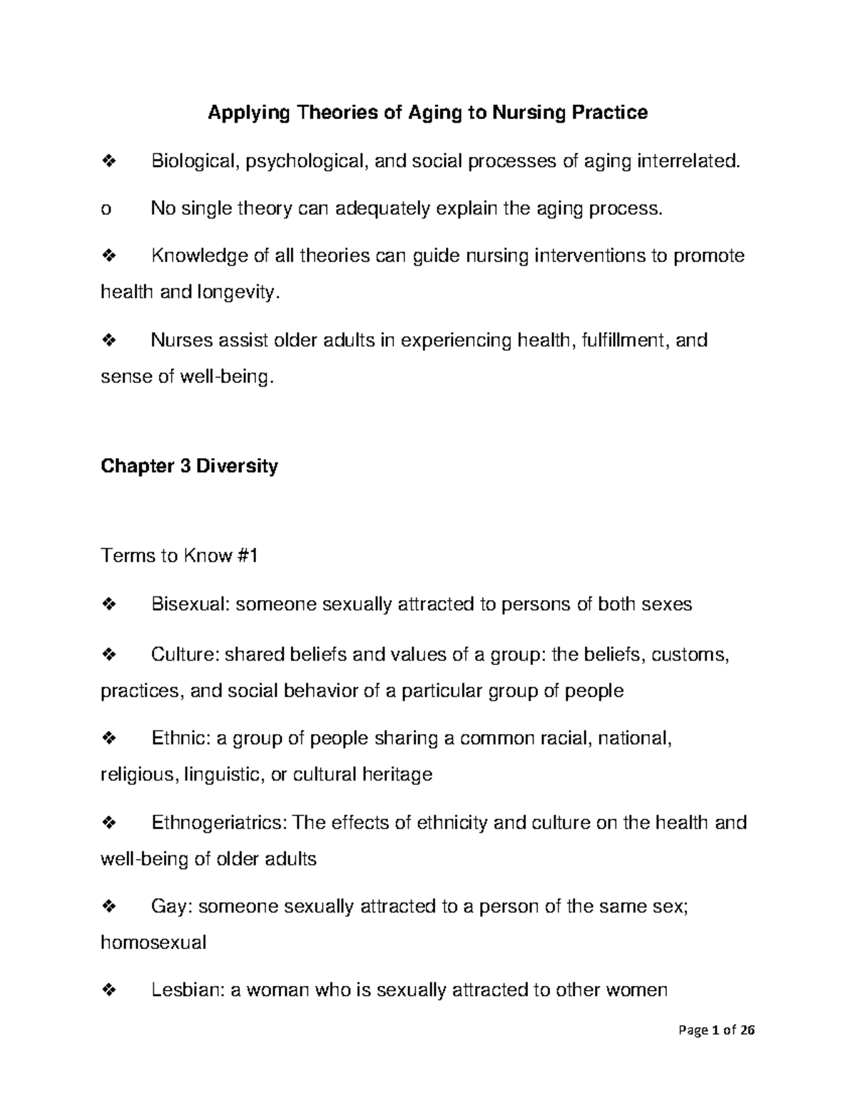 Applying Theories of Aging to Nursing Practice - o No single theory can ...
