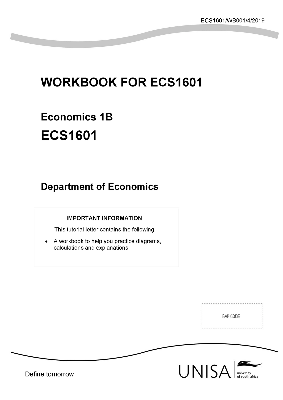 ECS1601 Exercises - ECS1601/WB001/4/ WORKBOOK FOR ECS Economics 1B ECS ...