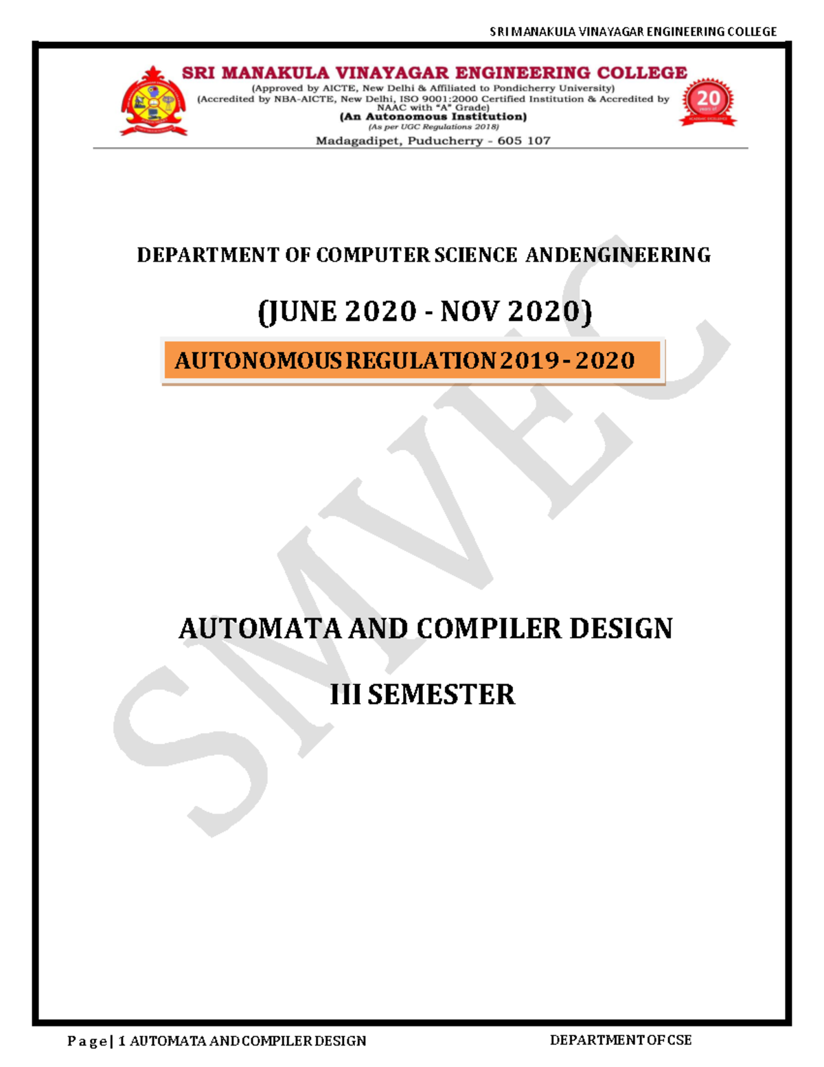 CS ACD UNIT-I - Automata Computability And Complexity Lecture Notes - P ...