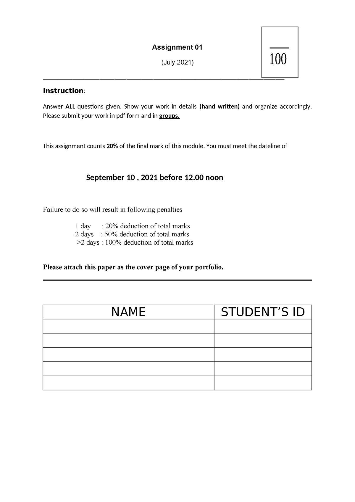 july assignment answer key