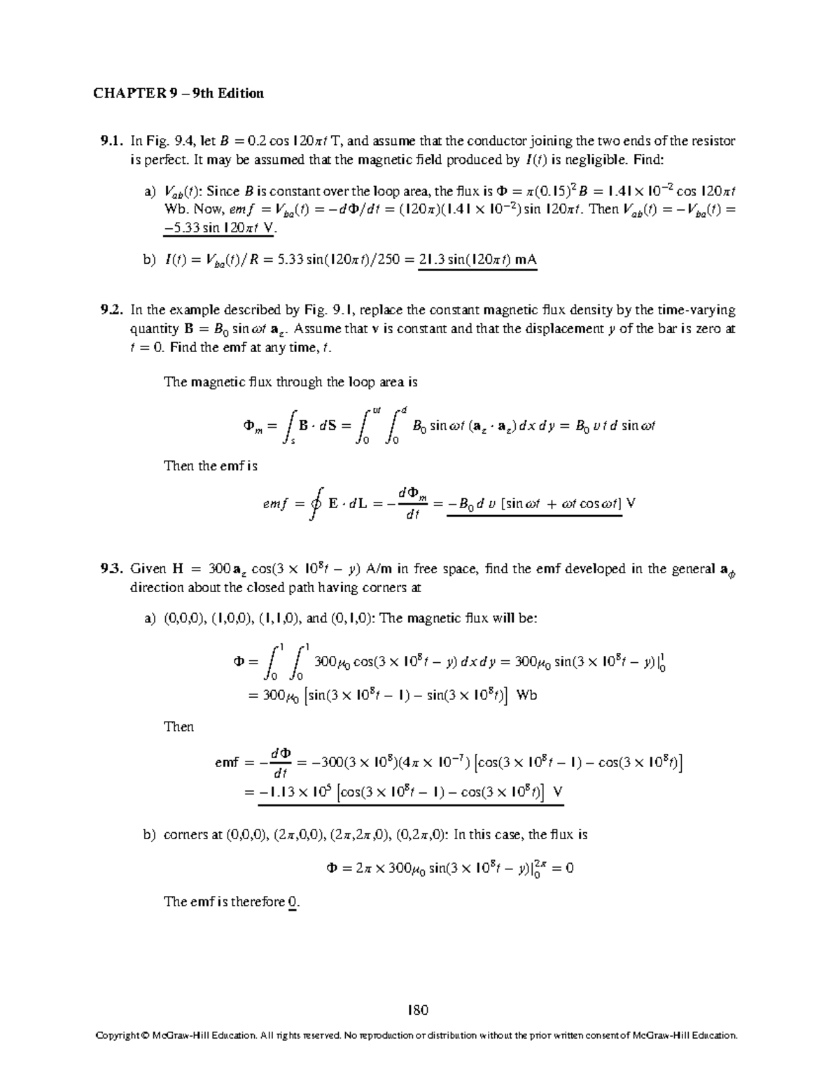 Chapter 9 - CHAPTER 9 – 9th Edition In Fig. 9, let B = 0 cos 120⇡t T ...