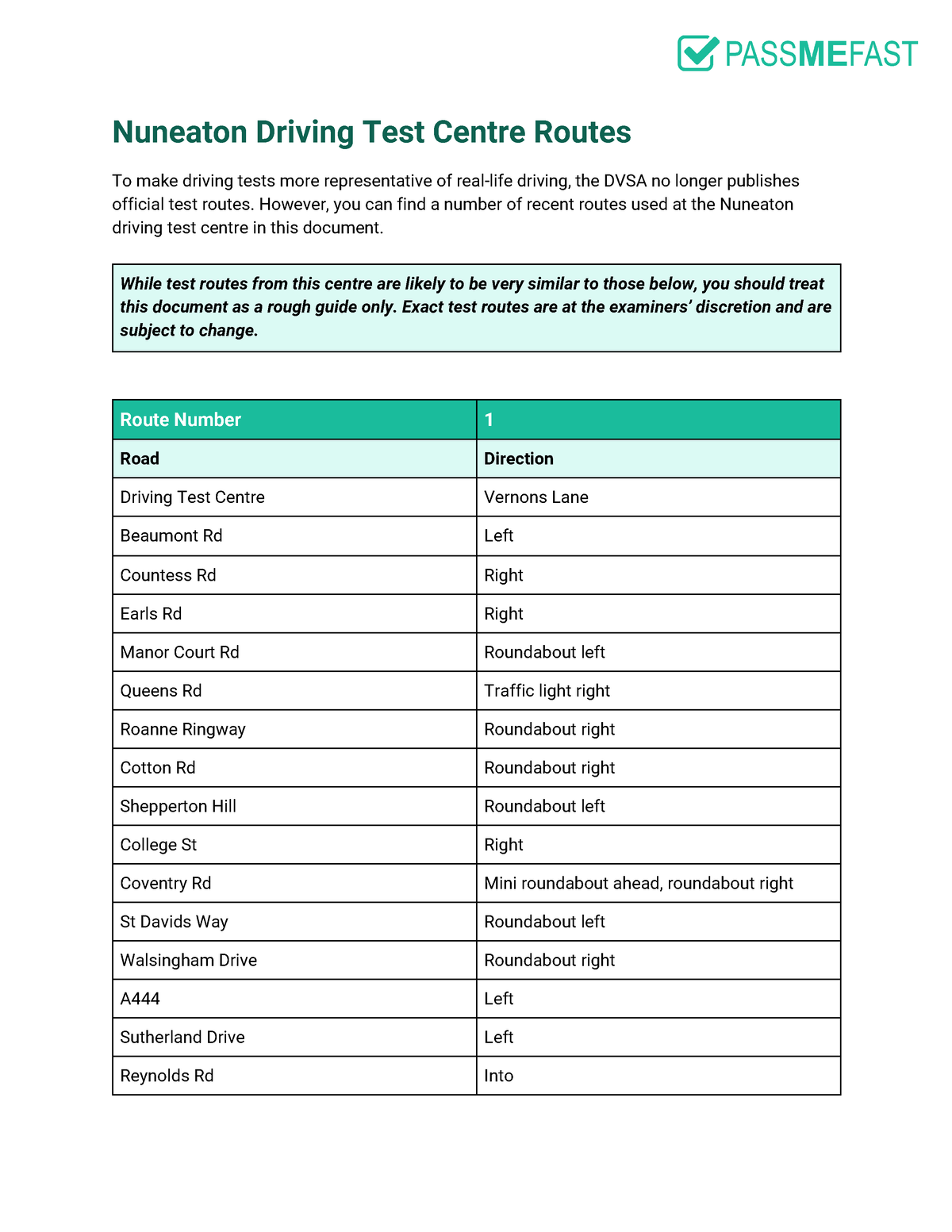 Nuneaton Driving Test Routes Nuneaton Driving Test Centre Routes