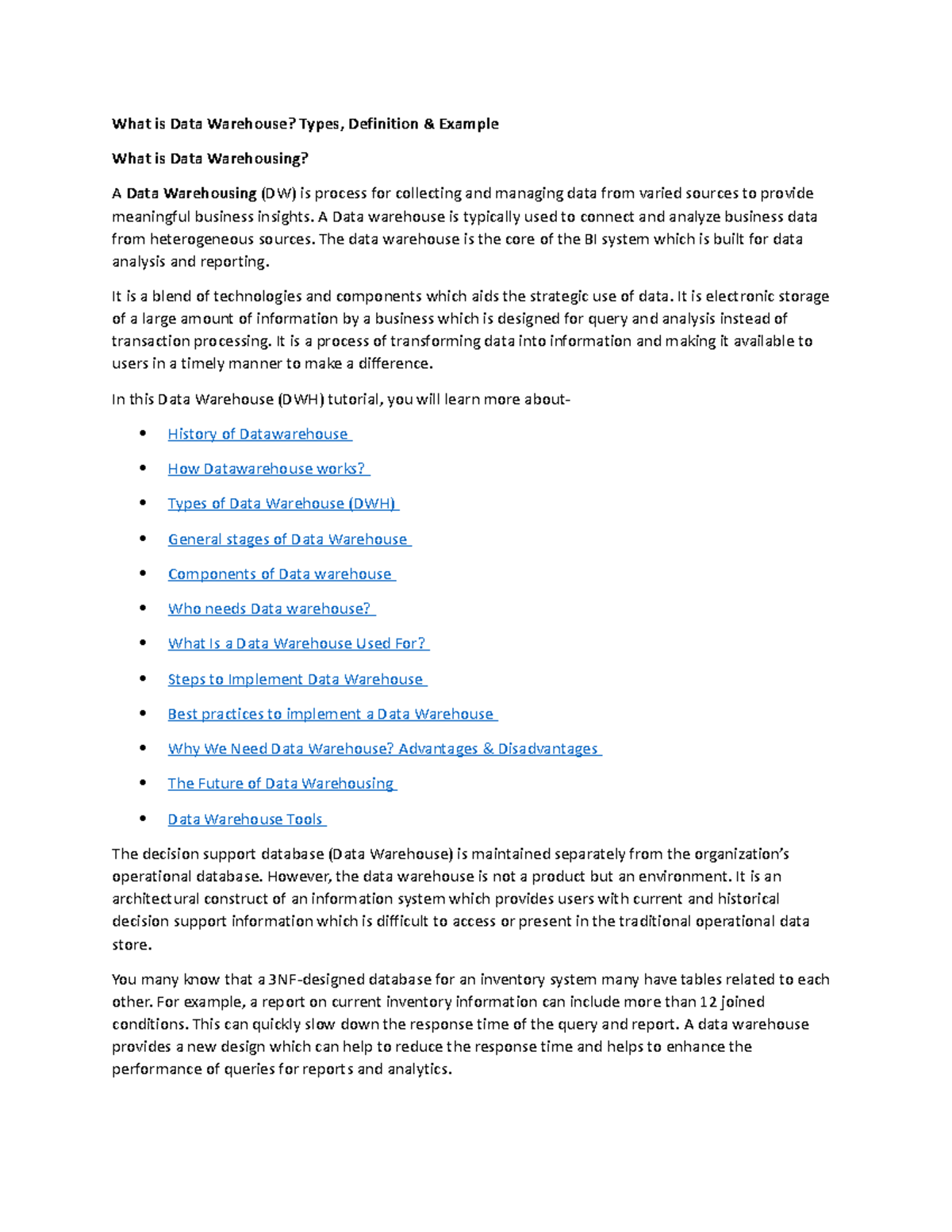 What is Data Warehouse - dealing with data warehousing - information ...