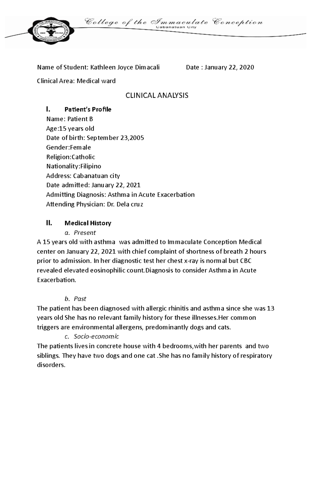 Case study asthma in acute exacerbation Name of Student Kathleen