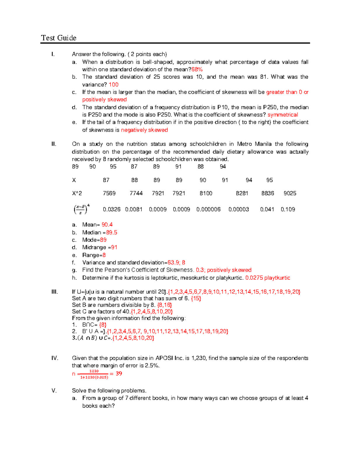 Test guide math03 - Pre-Calculus - Test Guide I. Answer the following ...