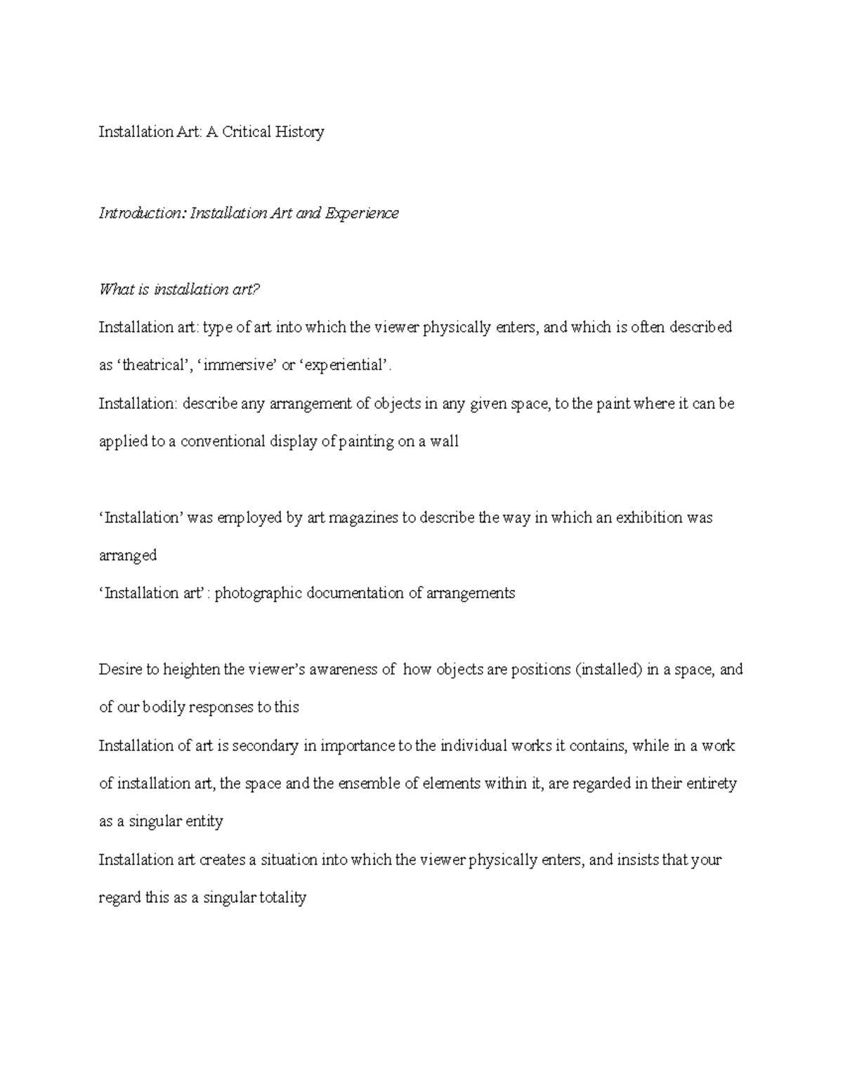 ART 152: Creative Problem Solving Installation Art: A Critical History ...