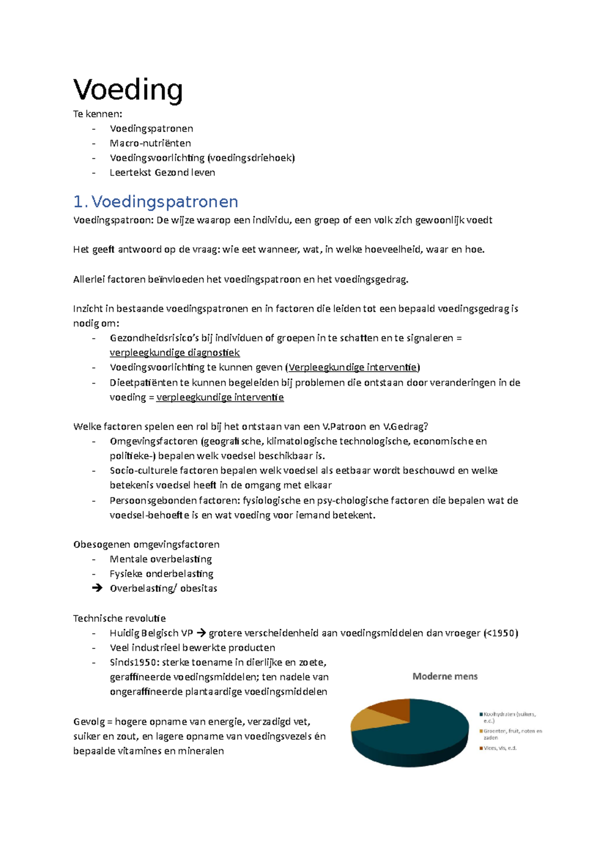 Voeding - Samenvatting - Voeding Te Kennen: - Voedingspatronen - Macro ...