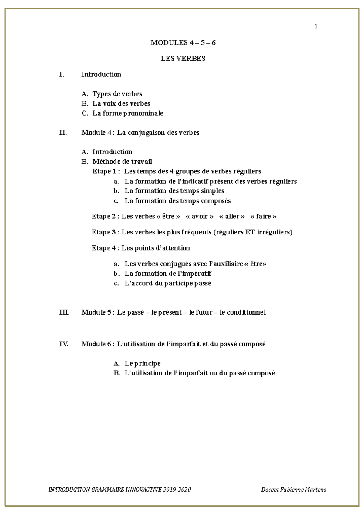 Module 4 - 5 - 6 LES Verbes 21-22 FMA - MODULES 4 – 5 – 6 LES VERBES I ...