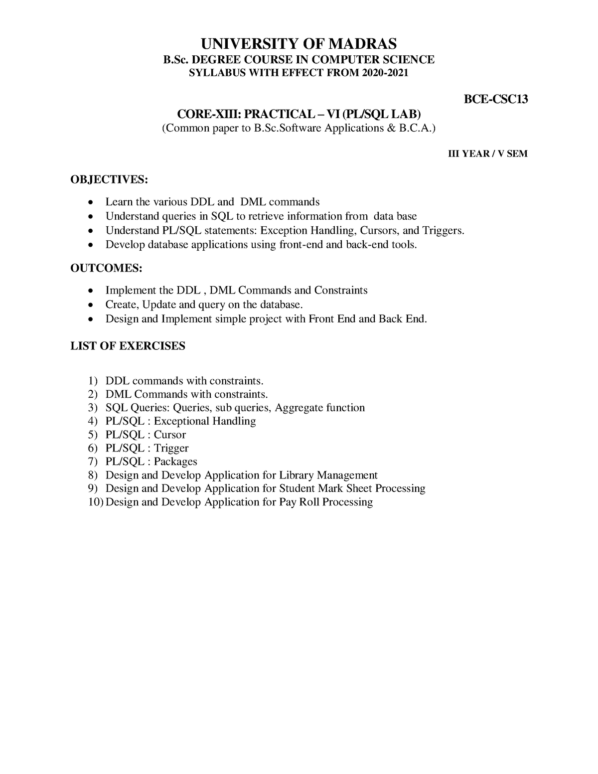 BCE-CSC13 - SYLLABUS - UNIVERSITY OF MADRAS B. DEGREE COURSE IN ...