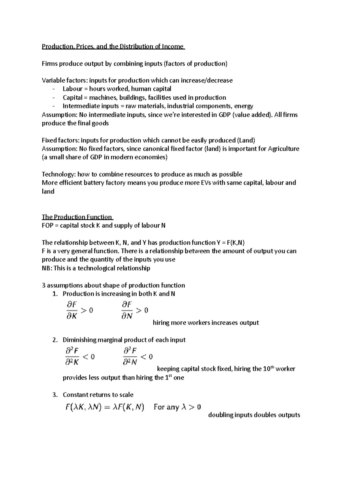 Week 2 - Week 2 - Production, Prices, and the Distribution of Income ...