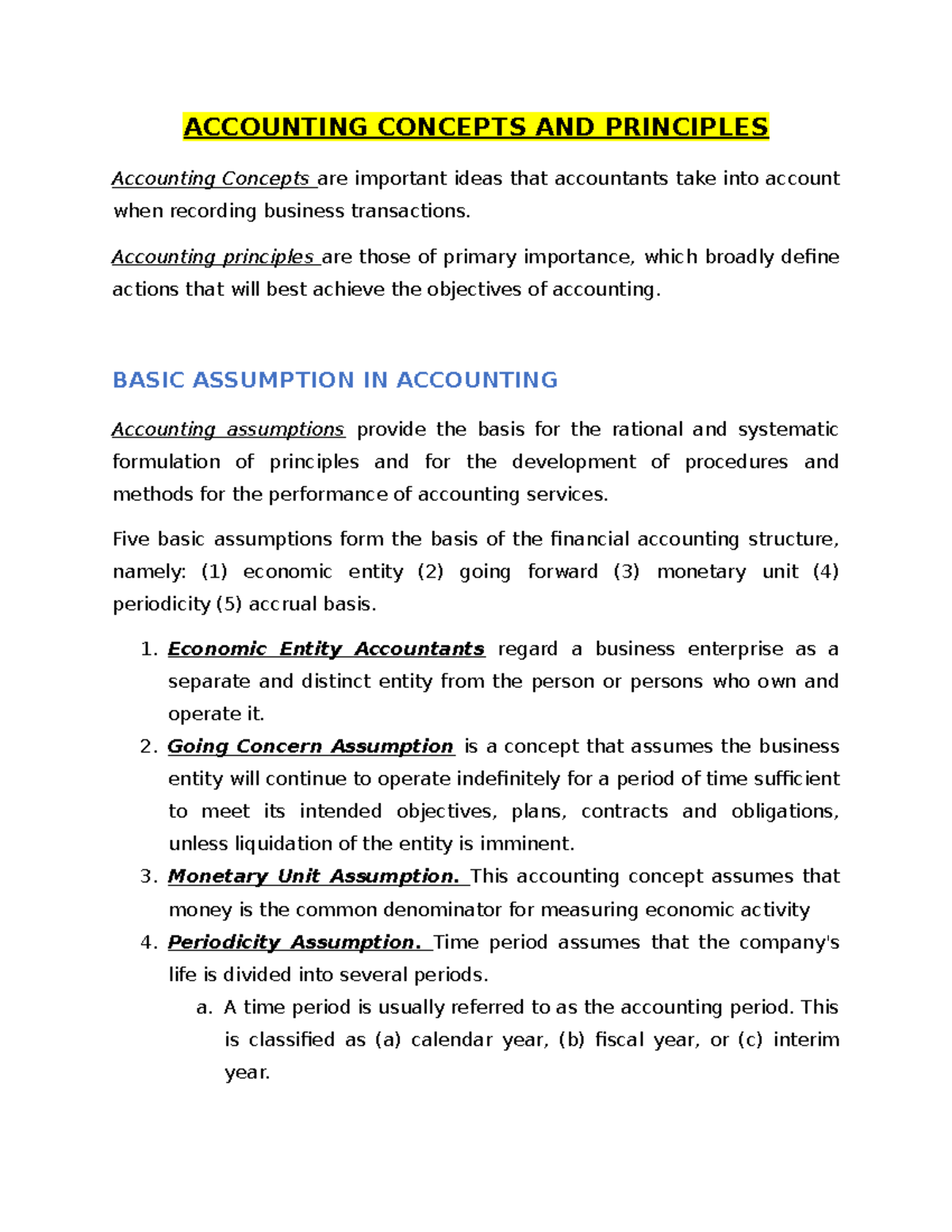 Concepts and Principles of Accounting - ACCOUNTING CONCEPTS AND ...